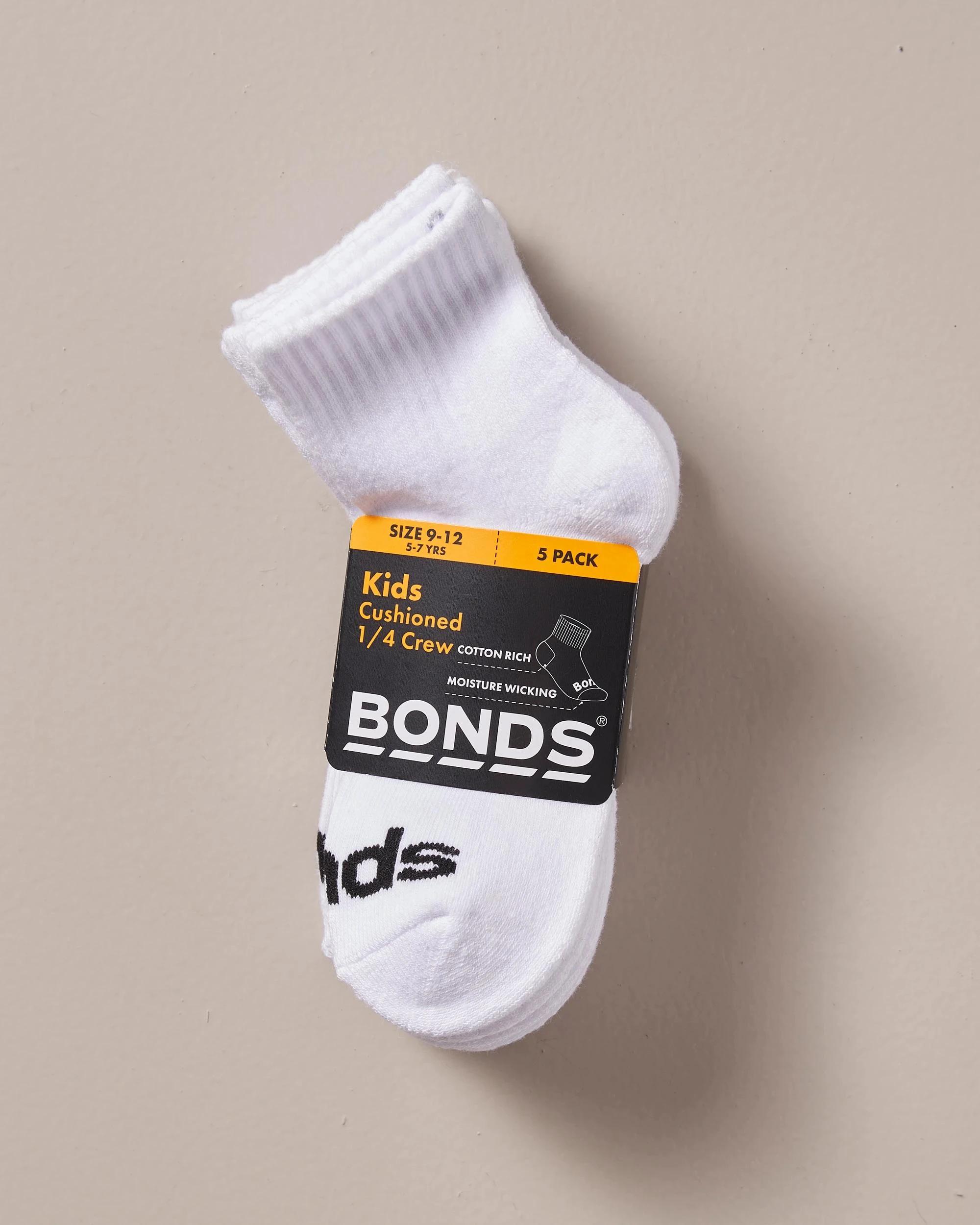2 Bonds Kids Cushioned 1/4 Crew Socks - 5 Pack WHITE, 2 of 2