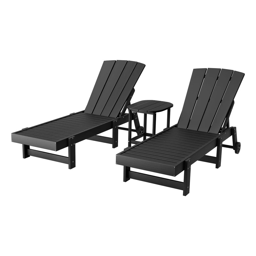 1 Gardeon Sun Lounge Lounger Table and Chairs Beach Chair HDPE Patio Outdoor Furniture - Black, 1 of 7