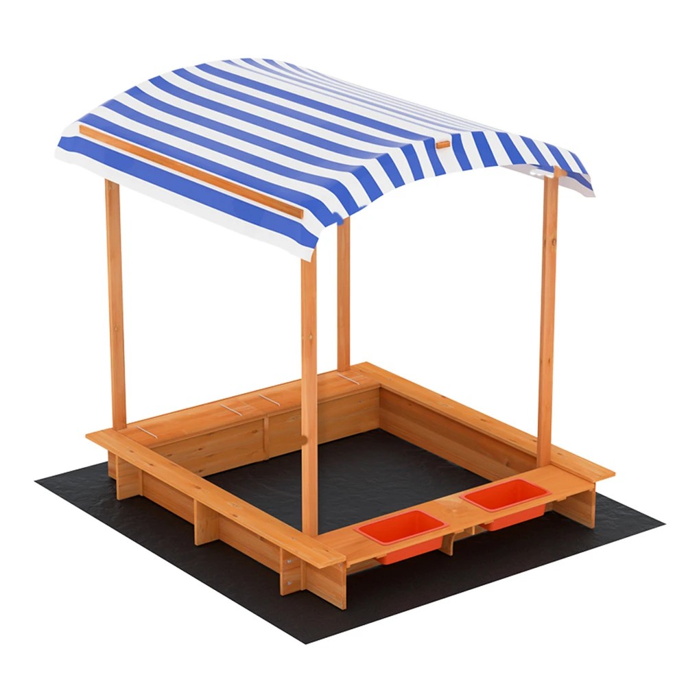 1 Keezi Kids Sandpit Wooden Sandbox Pit with Canopy Water Basin Toys 149cm - Multi, 1 of 6