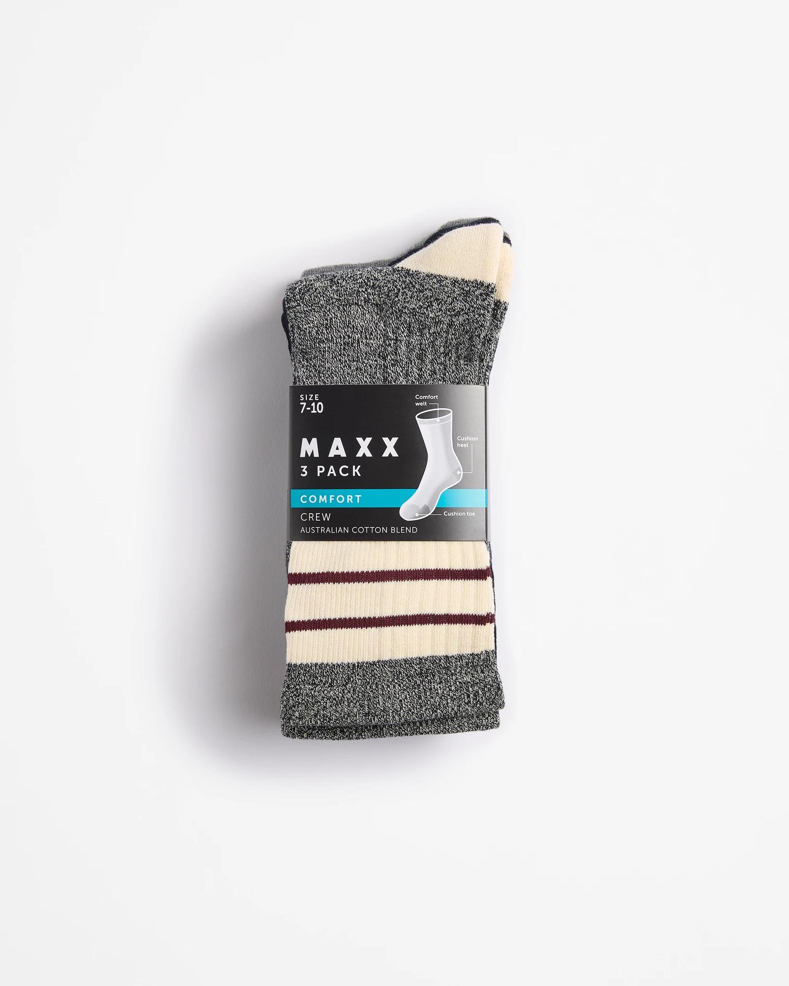 3 Australian Cotton Blend 3 Pack Comfort Crew Socks - Maxx BLACK STRIPE, 3 of 3