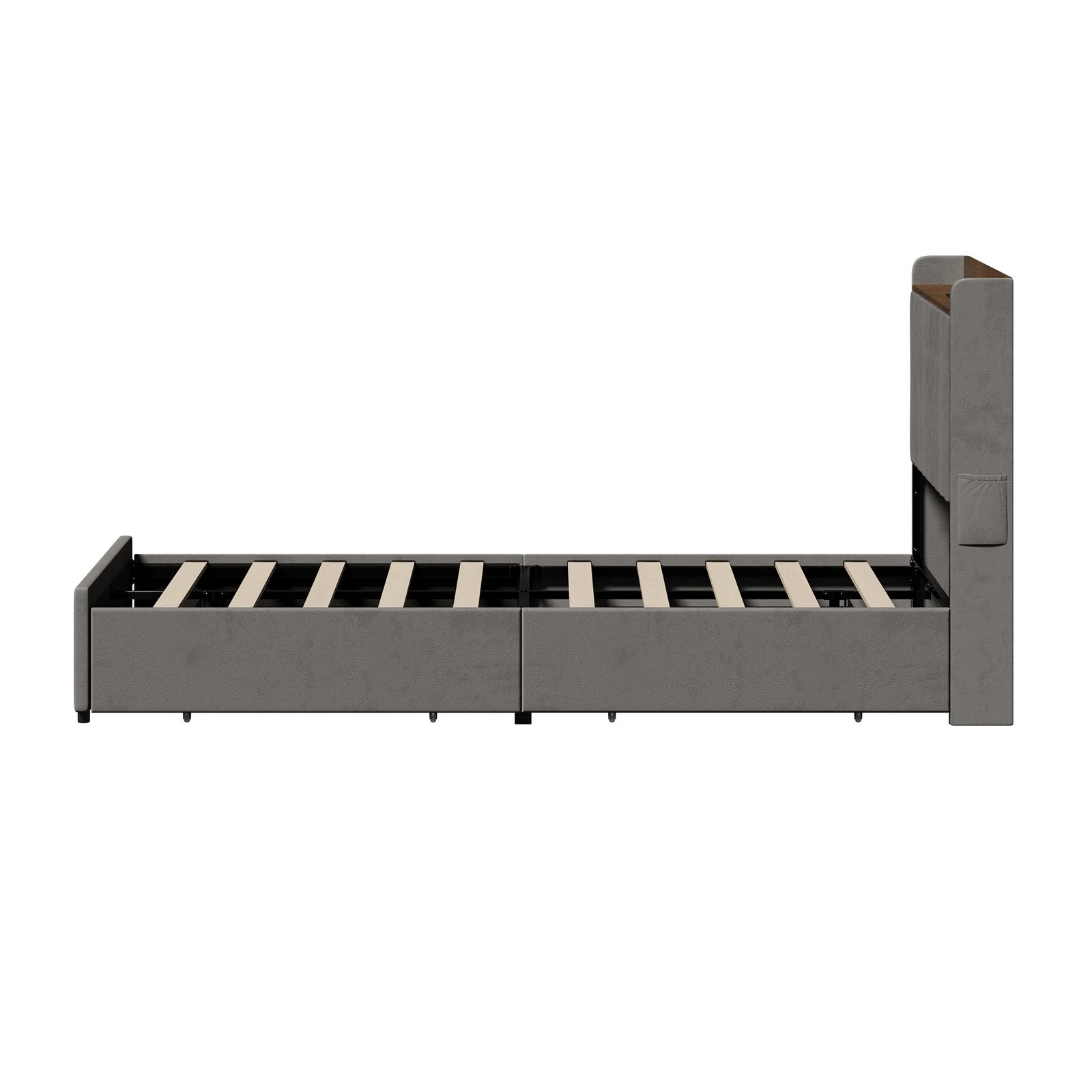 7 Oikiture Bed Frame King Single Size with 4 Drawers Charging Station USB Ports - Grey, 7 of 7