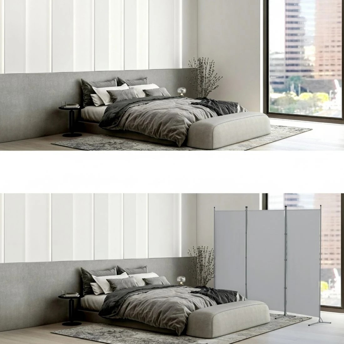 5 Artiss 3 Panel Room Divider Set of 2 Folding Privacy Screen Fabric Room Separator Partition - Grey, 5 of 7