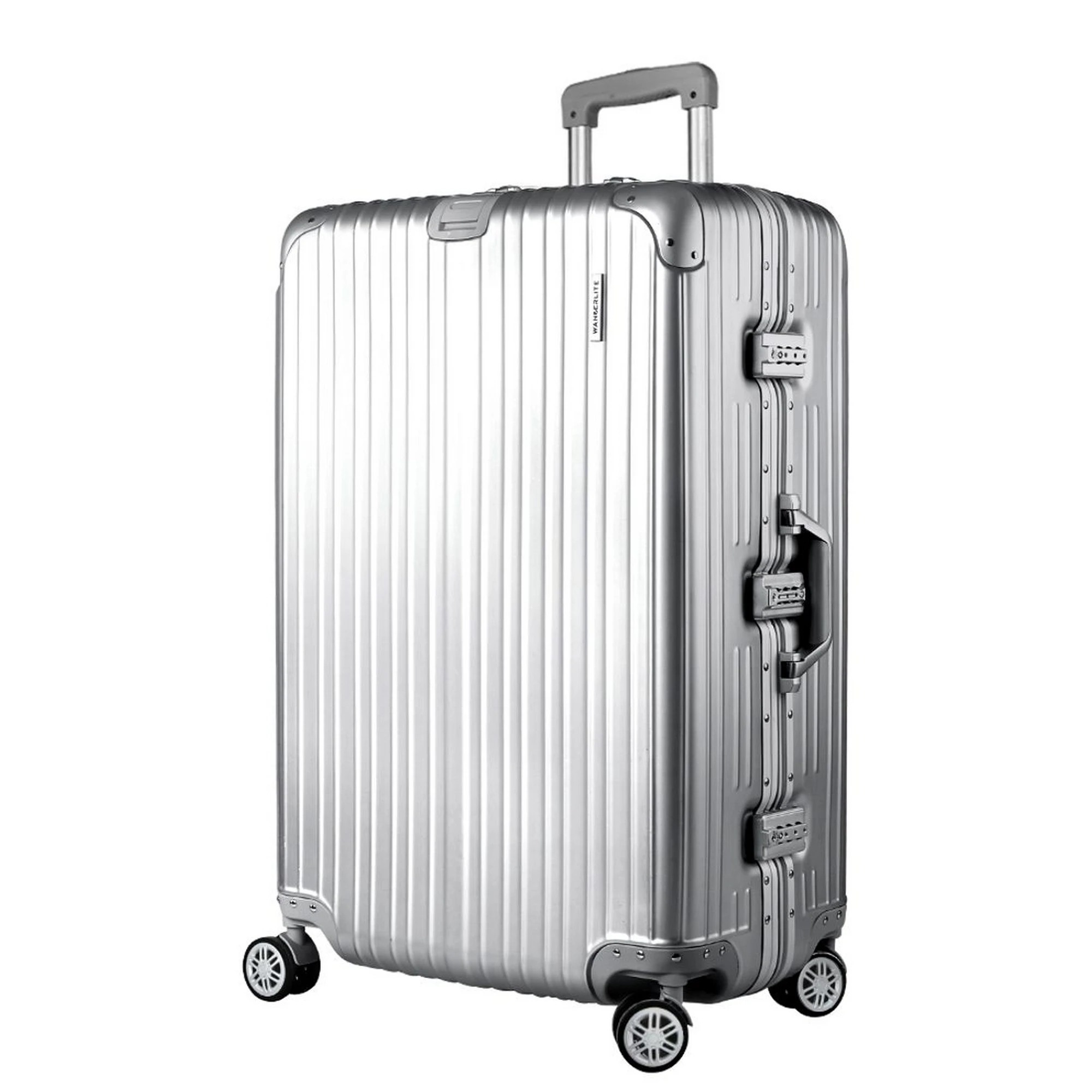 3 Wanderlite Luggage Trolley Travel Suitcase Set TSA Carry On - Silver, 3 of 8