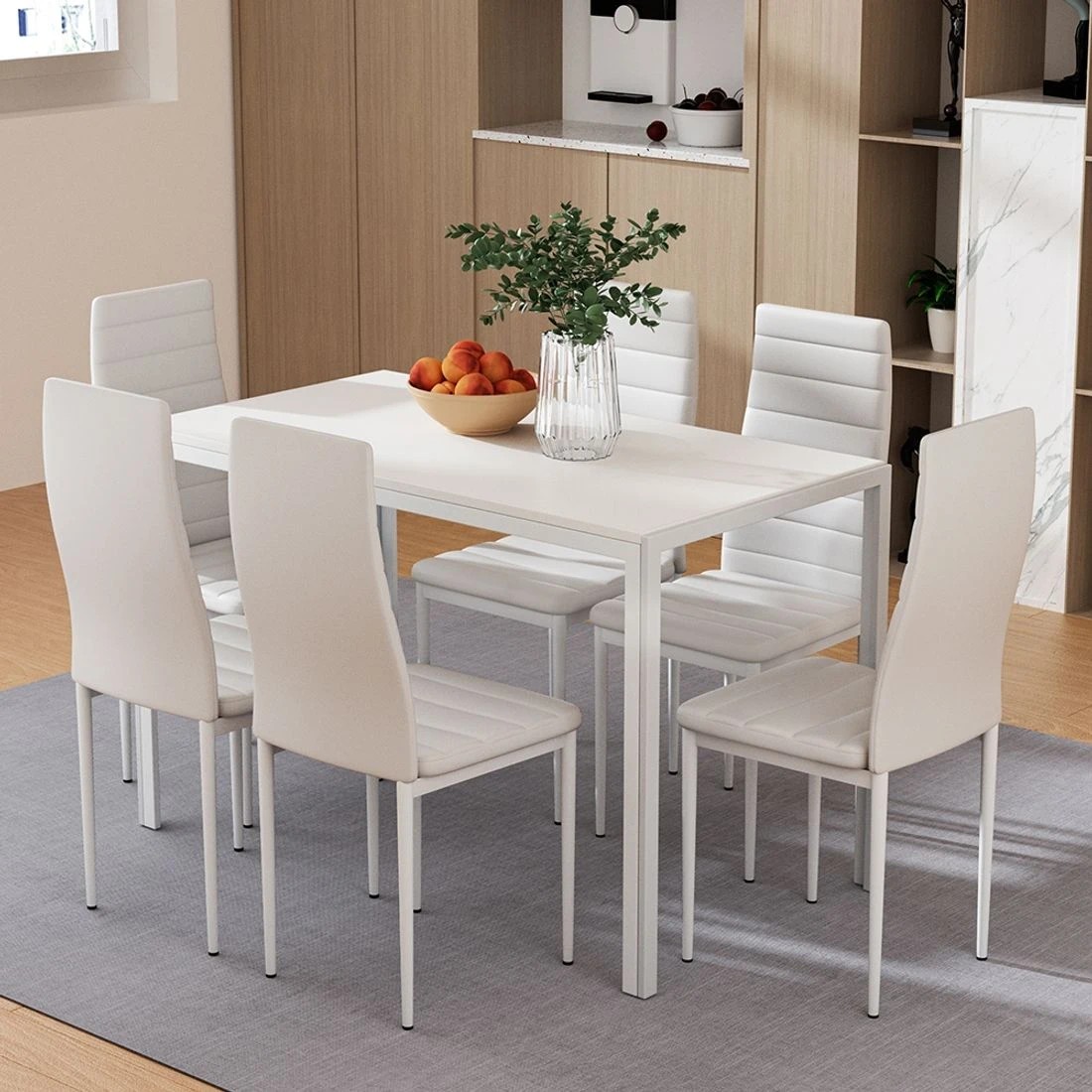 3 Artiss Dining Chairs and Table Dining Set 6 Chair Set Of 7 - White, 3 of 4