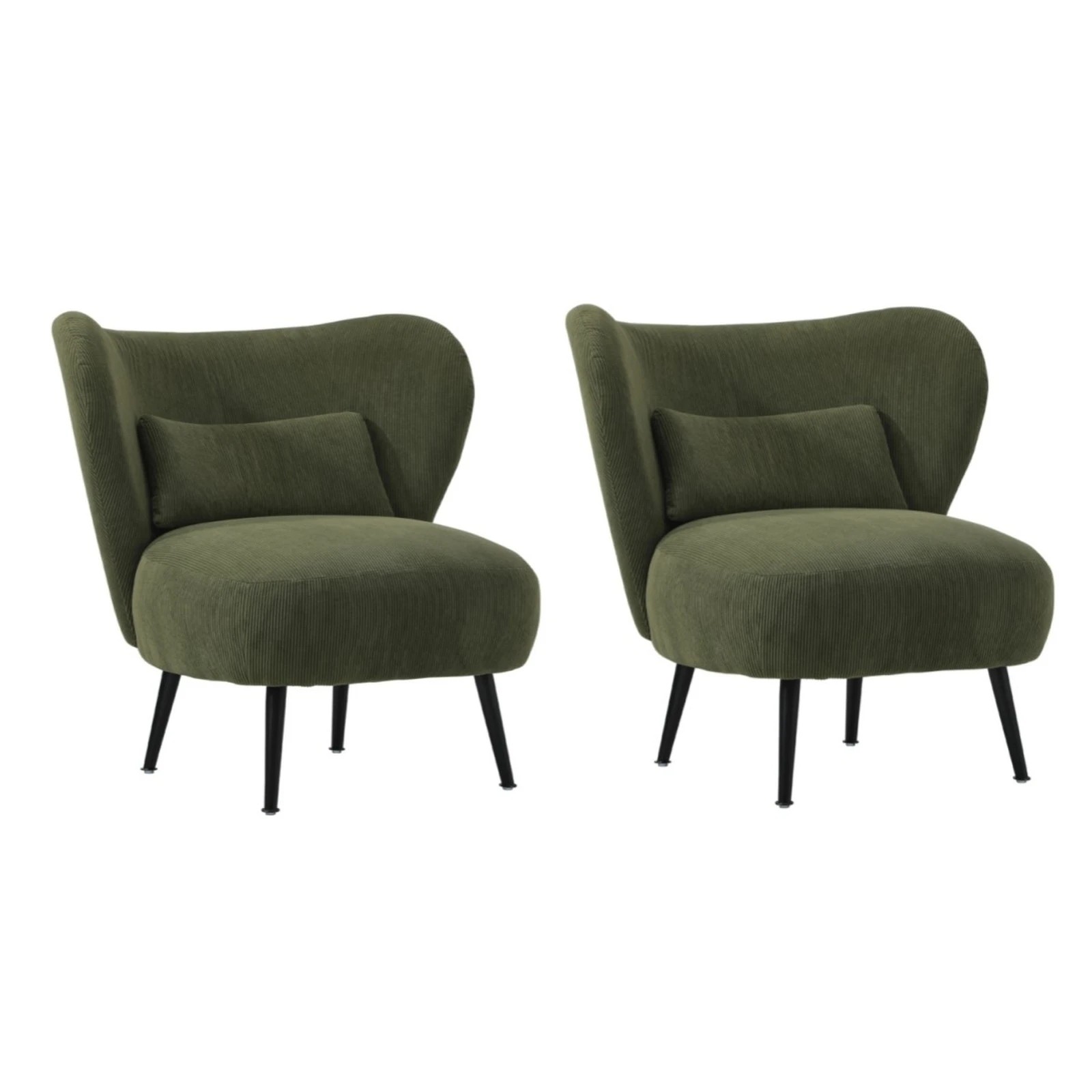 2 Oikiture 2x Armchair Lounge Chair With Lumbar Pillow Wingback Velvet
 - Green, 2 of 10