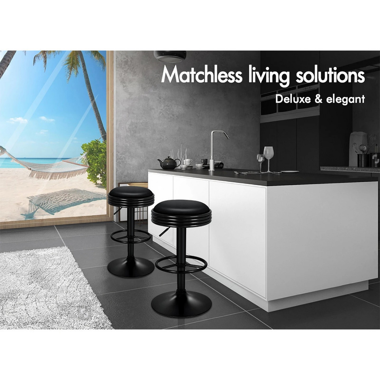 10 Alfordson 2x Bar Stools Sade Kitchen Swivel Chair Leather Gas Lift - All Black, 10 of 10