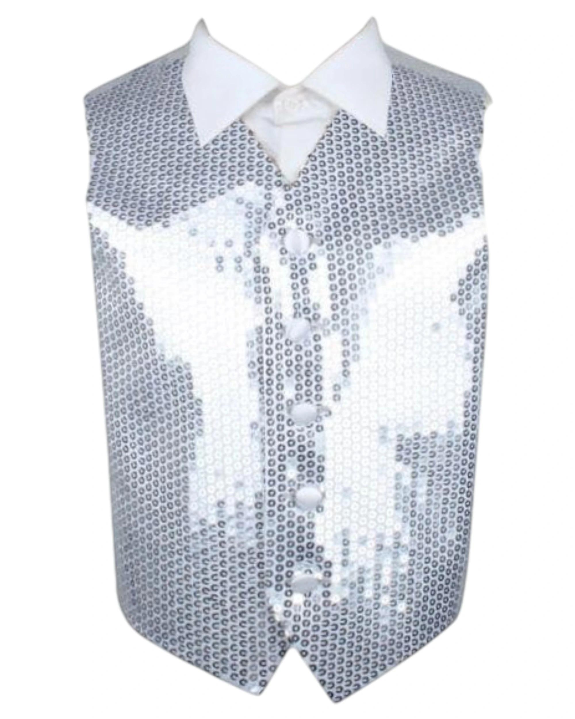 2 Zasel Boys Junior Sequin Patterned Vest Waistcoat SILVER, 2 of 2