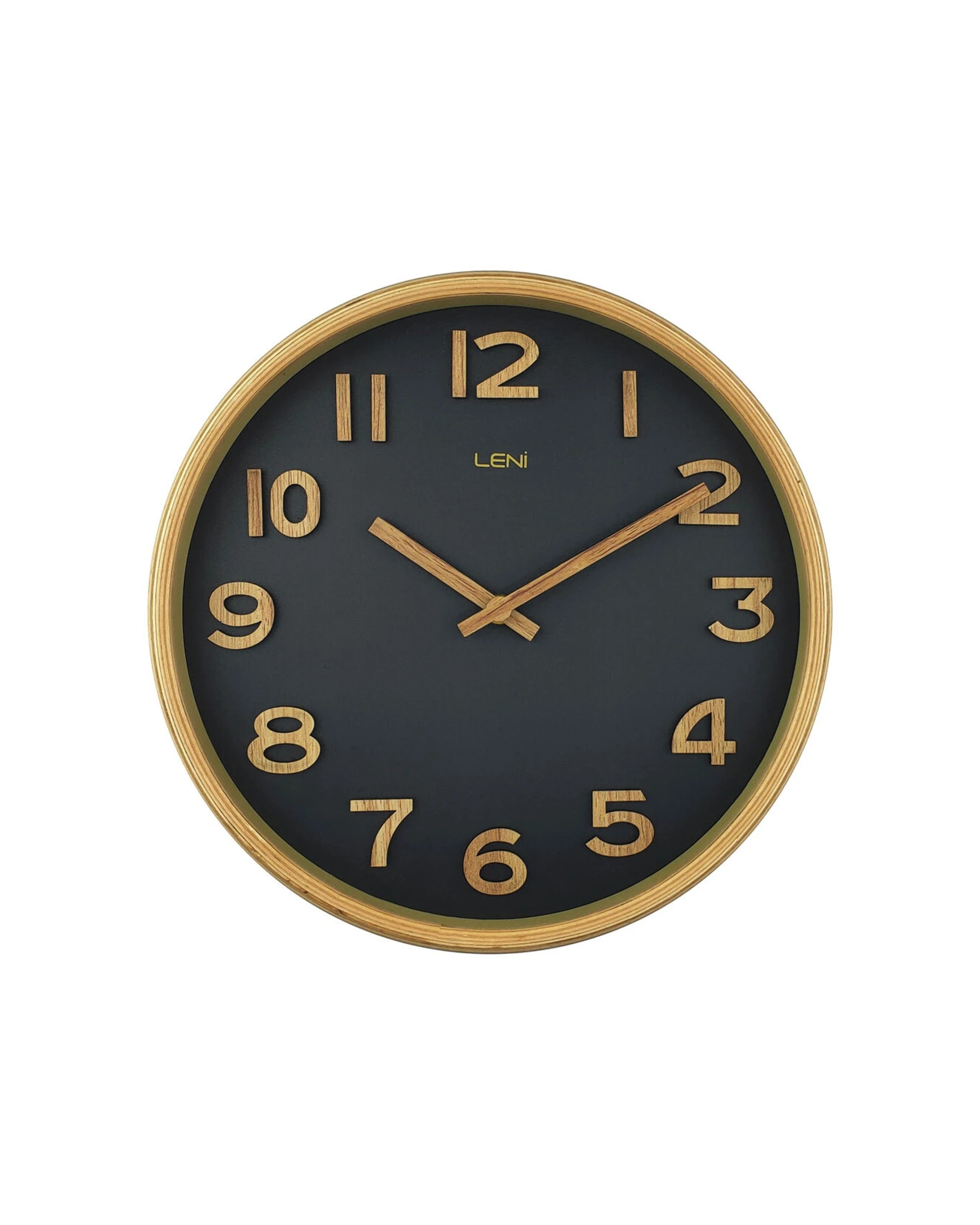 1 Leni Tilia Wall Clock Silent Sweep Movement Raised Wooden Numerals 25.5cm - Black, 1 of 1