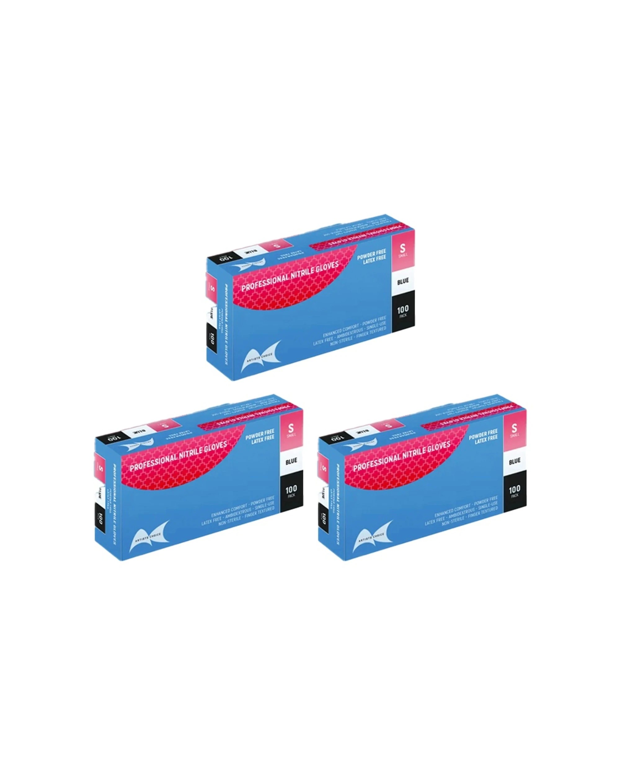 1 Artists Choice 3x 100pc Nitrile Gloves Powder Latex Textured Small - Blue, 1 of 2