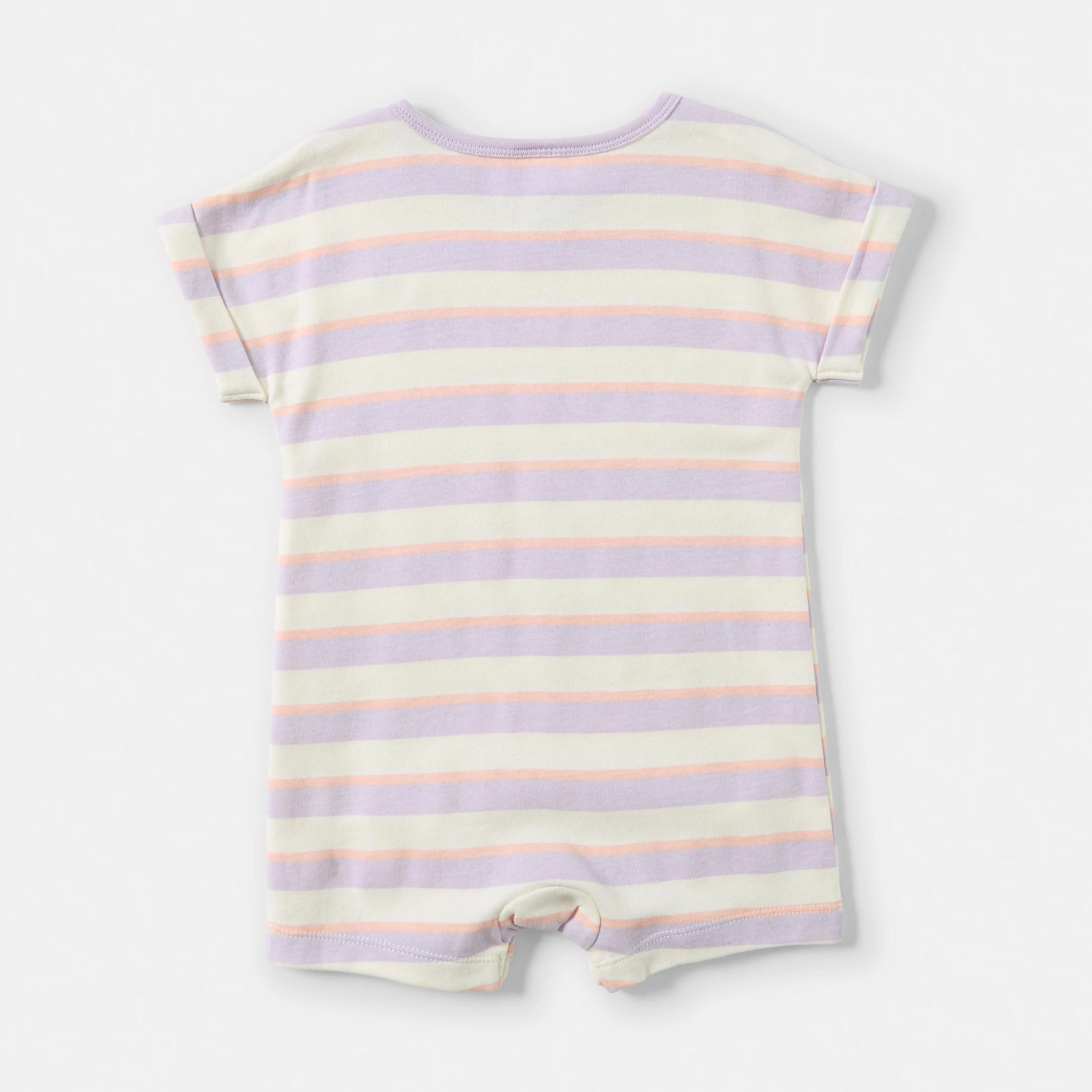 2 Short Sleeve Print Romper LAVENDER STRIPES, 2 of 3