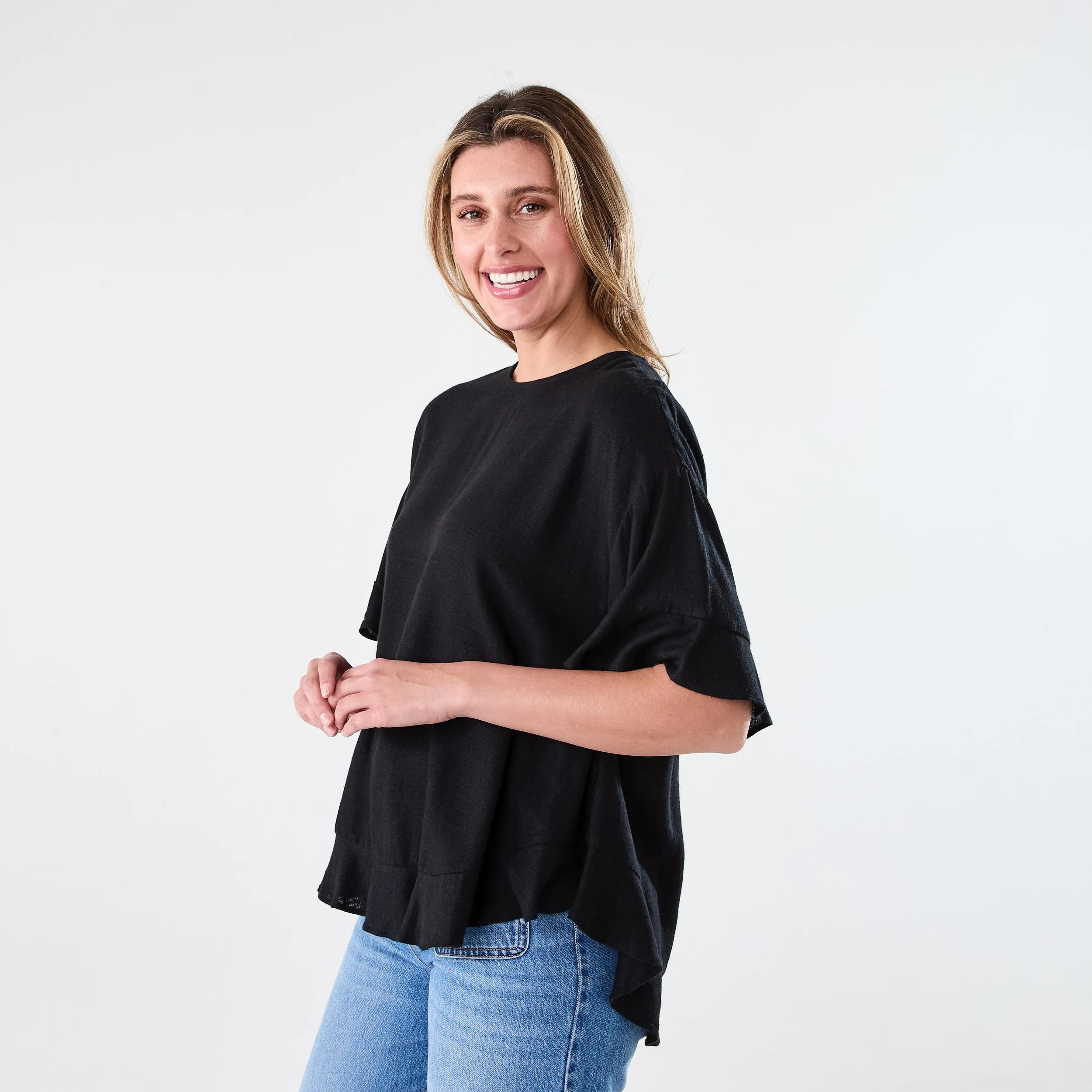2 Short Sleeve Button Back Relaxed T-shirt Black, 2 of 7