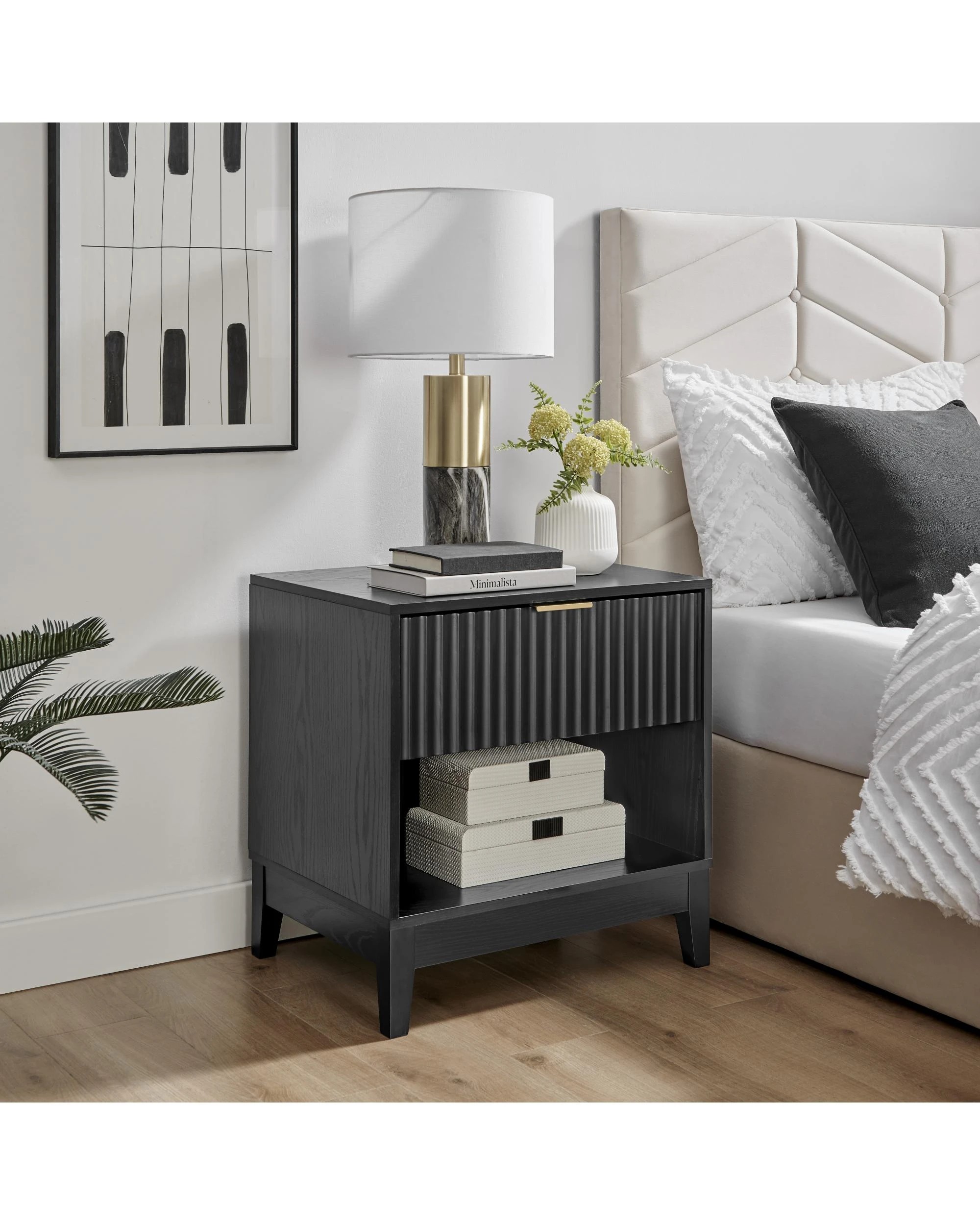 2 Kodu Bedside Unit Nightstand Side Table 1 Drawer Black - Black, 2 of 9