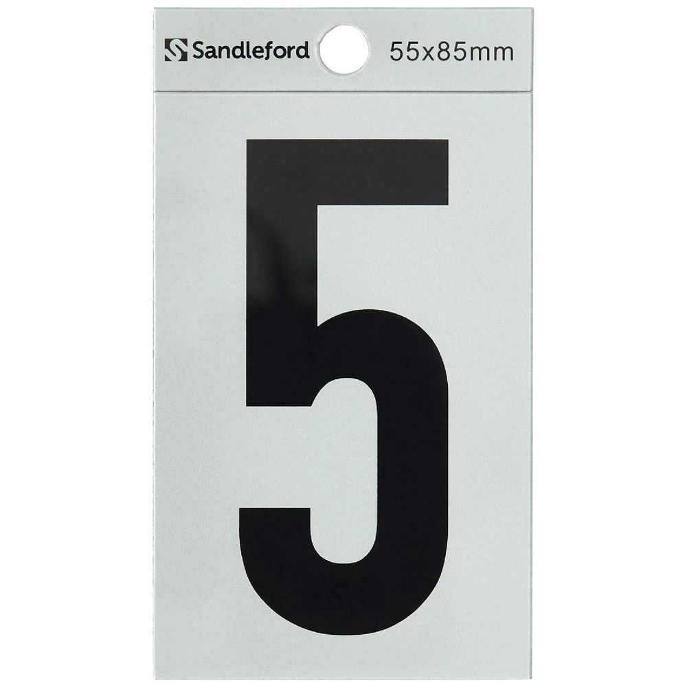1 Sandleford 5 Self-adhesive Numeral Silver 85mm, 1 of 1