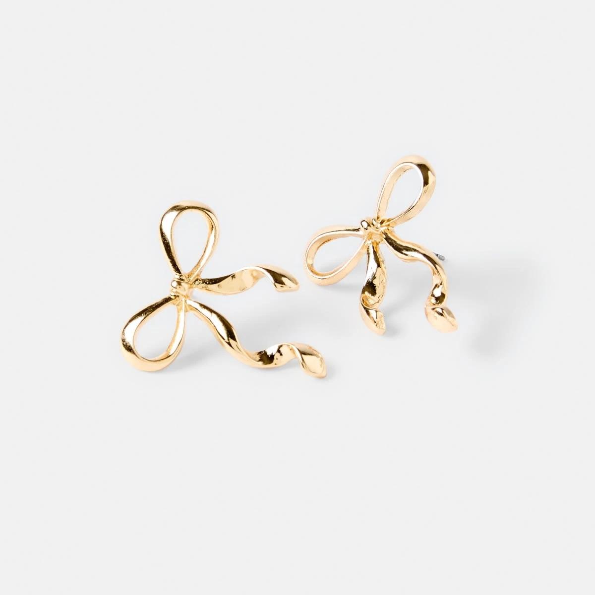 3 Bow Stud Earrings - Gold Tone Gold, 3 of 5