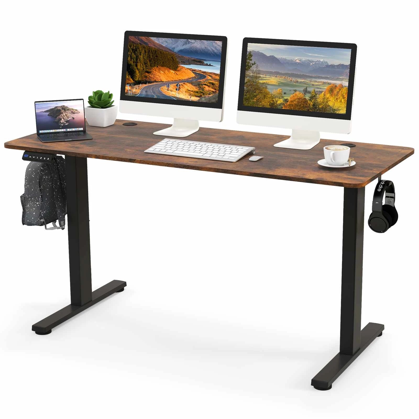 3 Costway 140cm Electric Standing Desk 3 Height Memory Computer Desk - Brown, 3 of 3