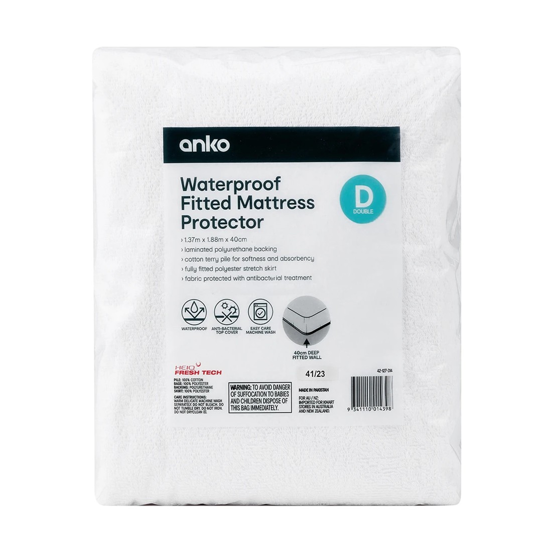 1 Waterproof Fitted Mattress Protector - Double Bed, White, 1 of 4