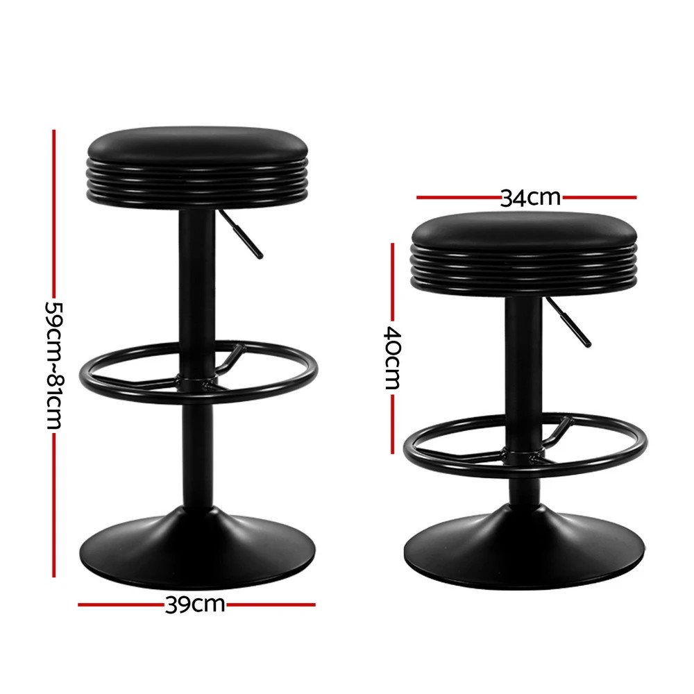 2 Artiss 4x Bar Stools Leather Padded Gas Lift - Black, 2 of 5