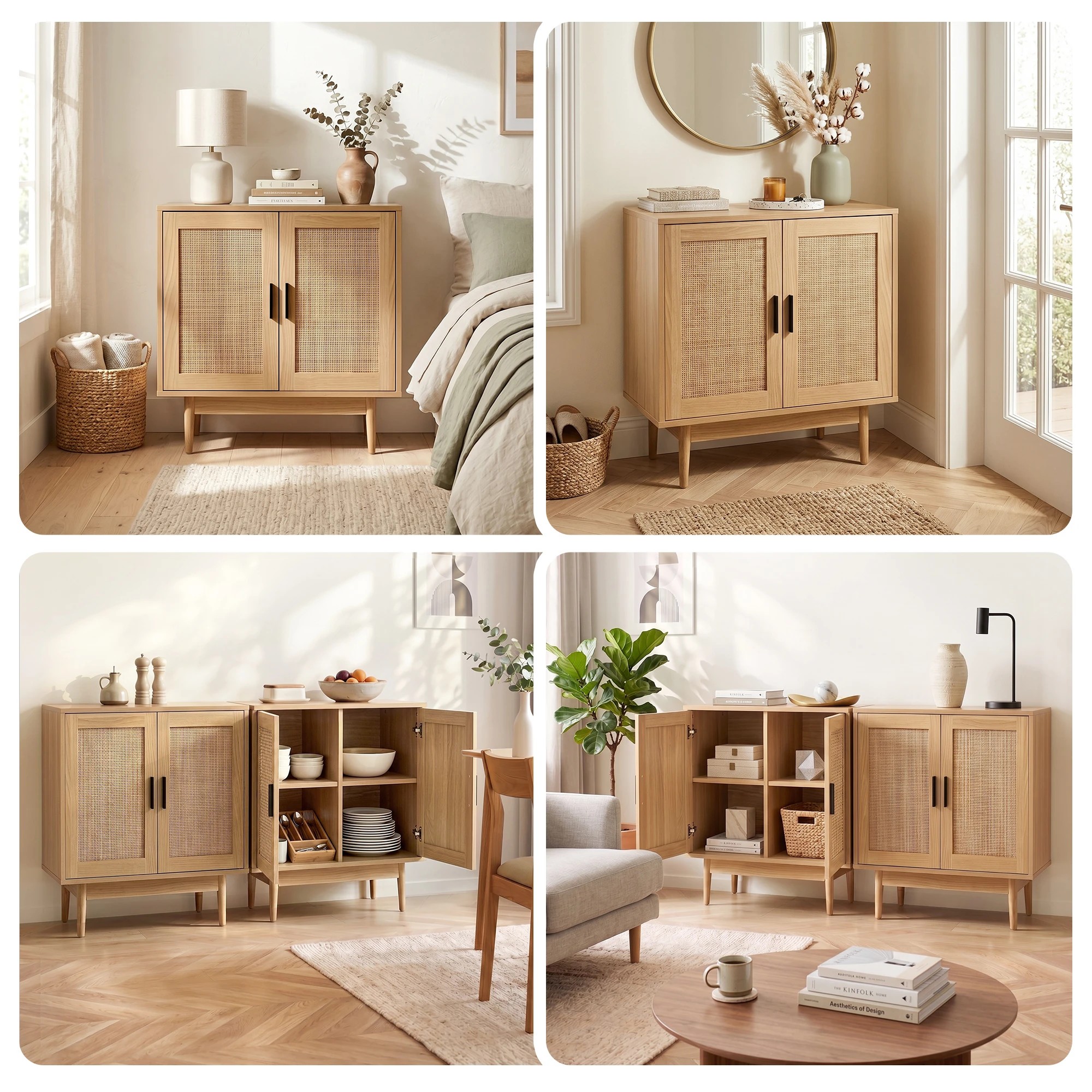 7 Artiss 2x Buffet Unit Cabinet Sideboard Rattan - Natural, 7 of 9