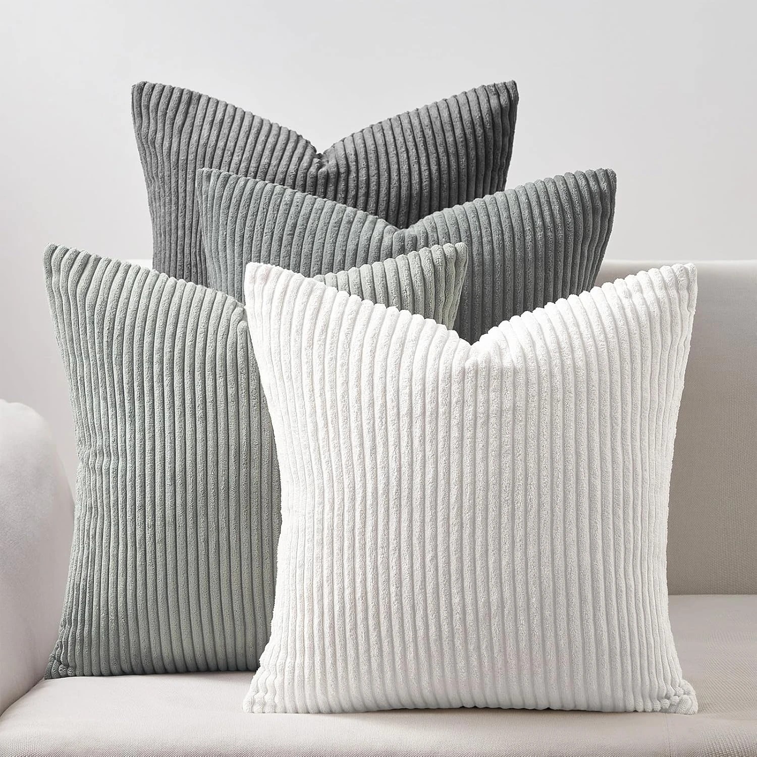 1 Gioia Casa 4-Pack Corduroy Velvet Cushion Covers 45x45cm - Grey, 1 of 5