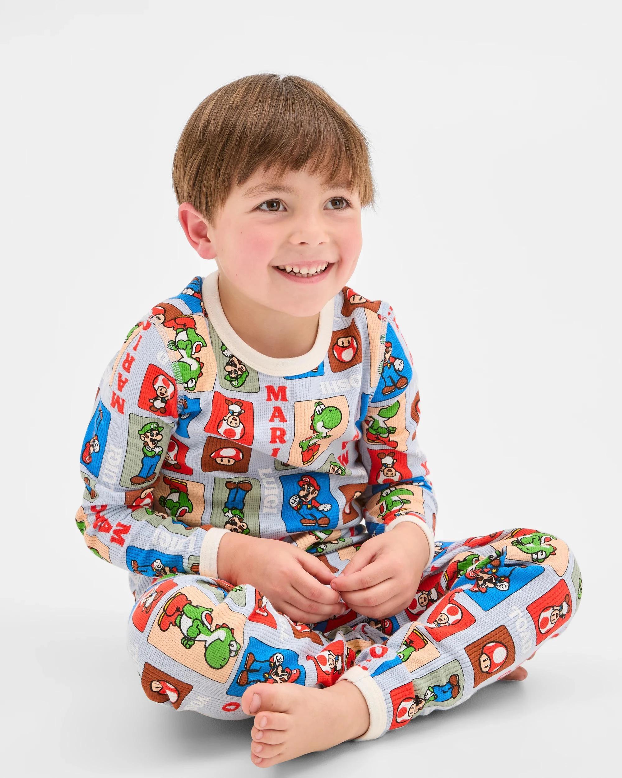 1 Super Mario Australian Cotton Younger Boys Waffle Pyjama Set MARIO, 1 of 6