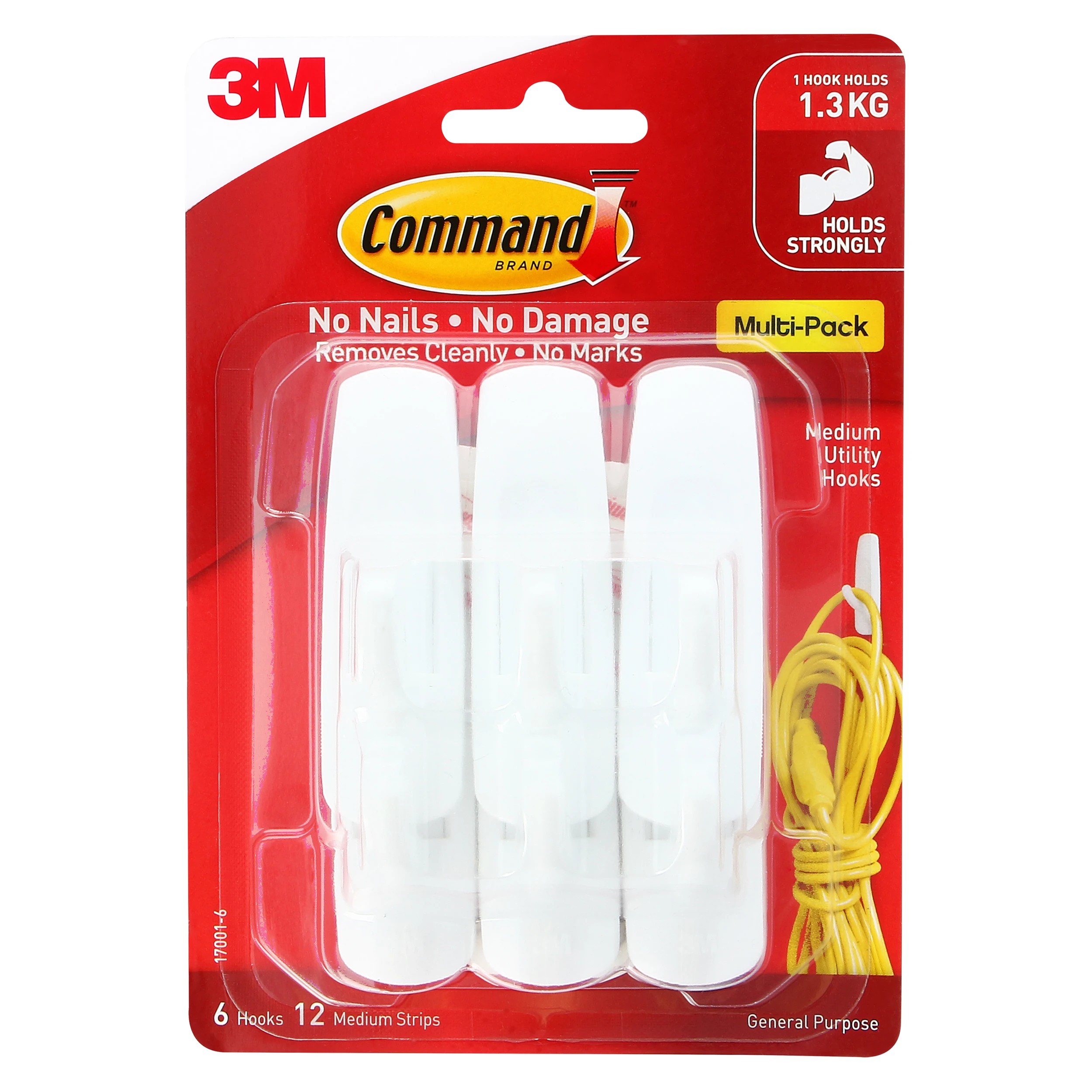 1 6 Pack 3M Command Mounting Hooks - Medium, 1 of 2