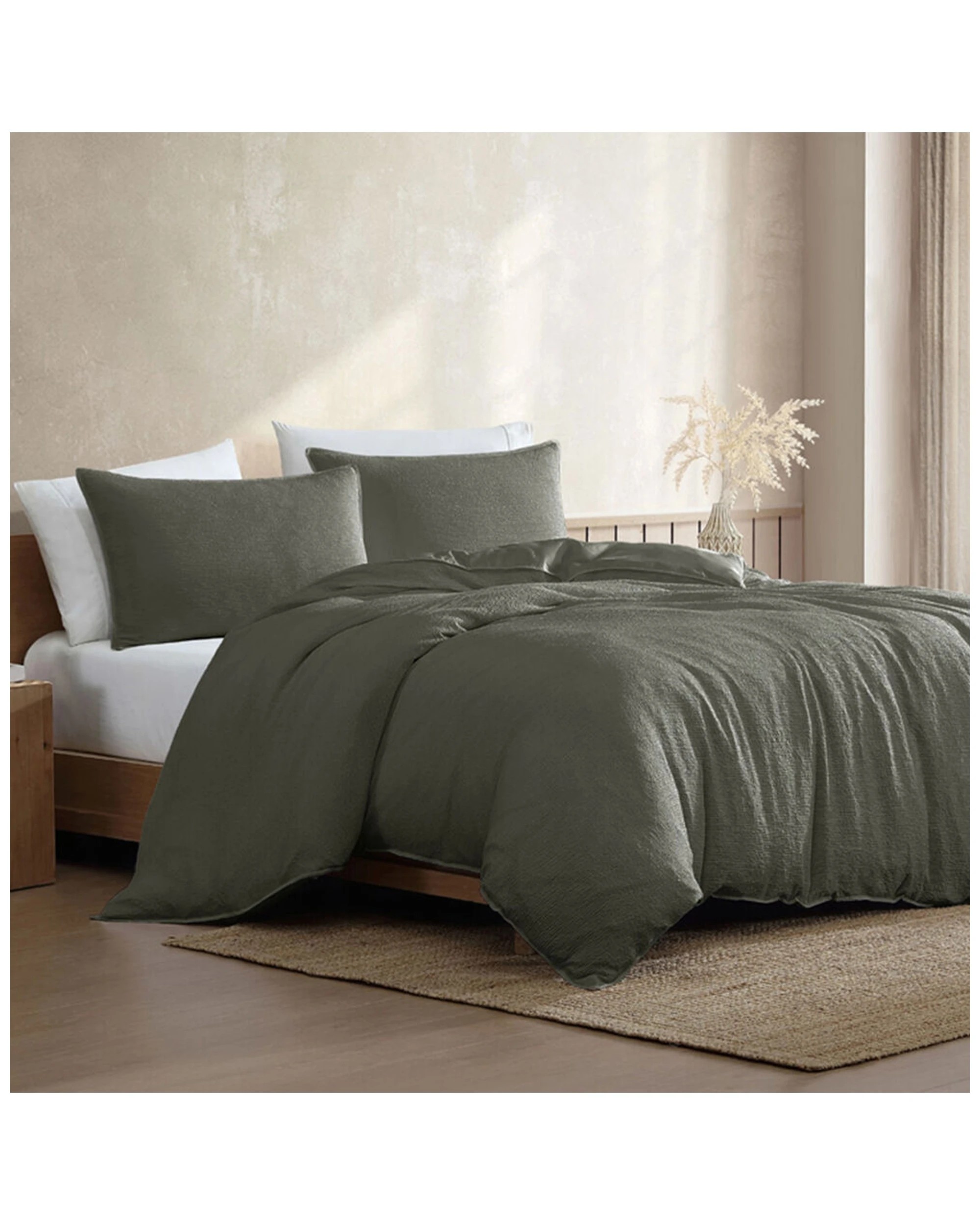 1 ARDOR Queen Boardwalk Quilt Cover Bedding Set Textured Quilt Cover Polyester - Green, 1 of 3