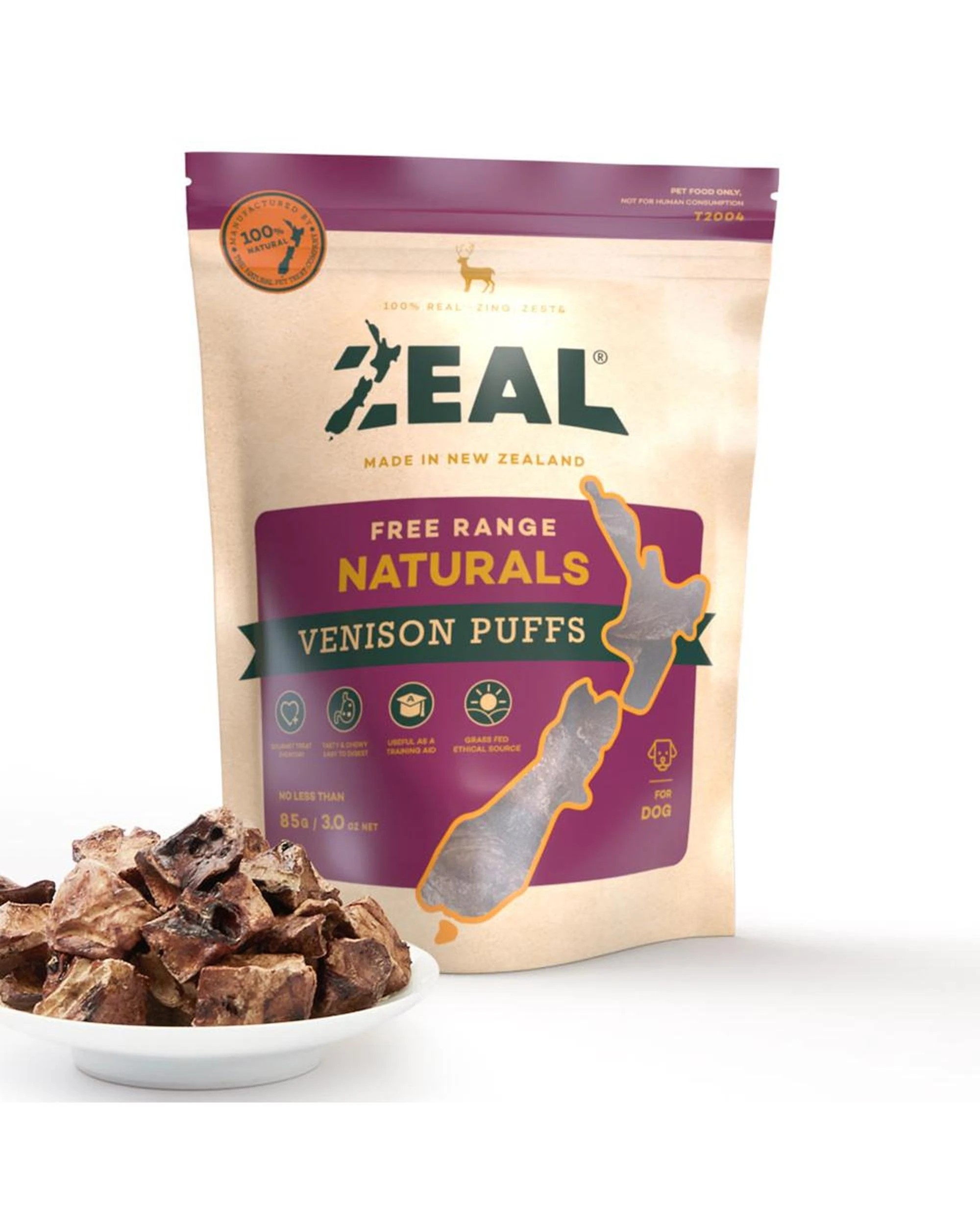 1 Zeal Free Range Naturals Venison Puffs Dog Cat Treat 85g, 1 of 1