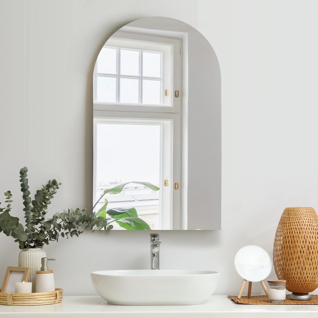 2 Oikiture Wall Mirrors 86x50cm Arched Makeup Mirror Bathroom Frameless
 - Clear, 2 of 9