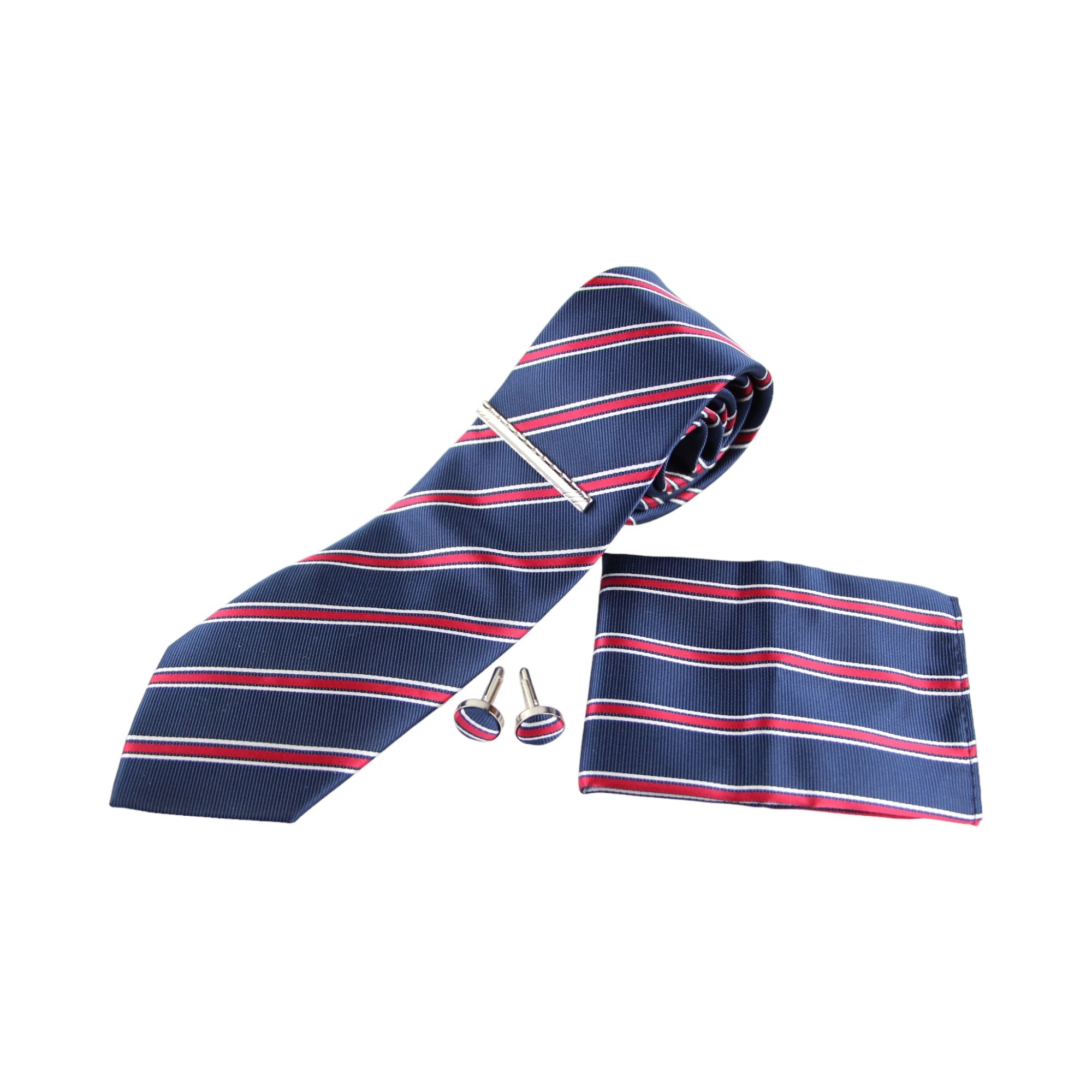 3 Zasel Mens Striped Neck Tie, Pocket Square, Cuff Links & Tie Clip Set - Multi, 3 of 3
