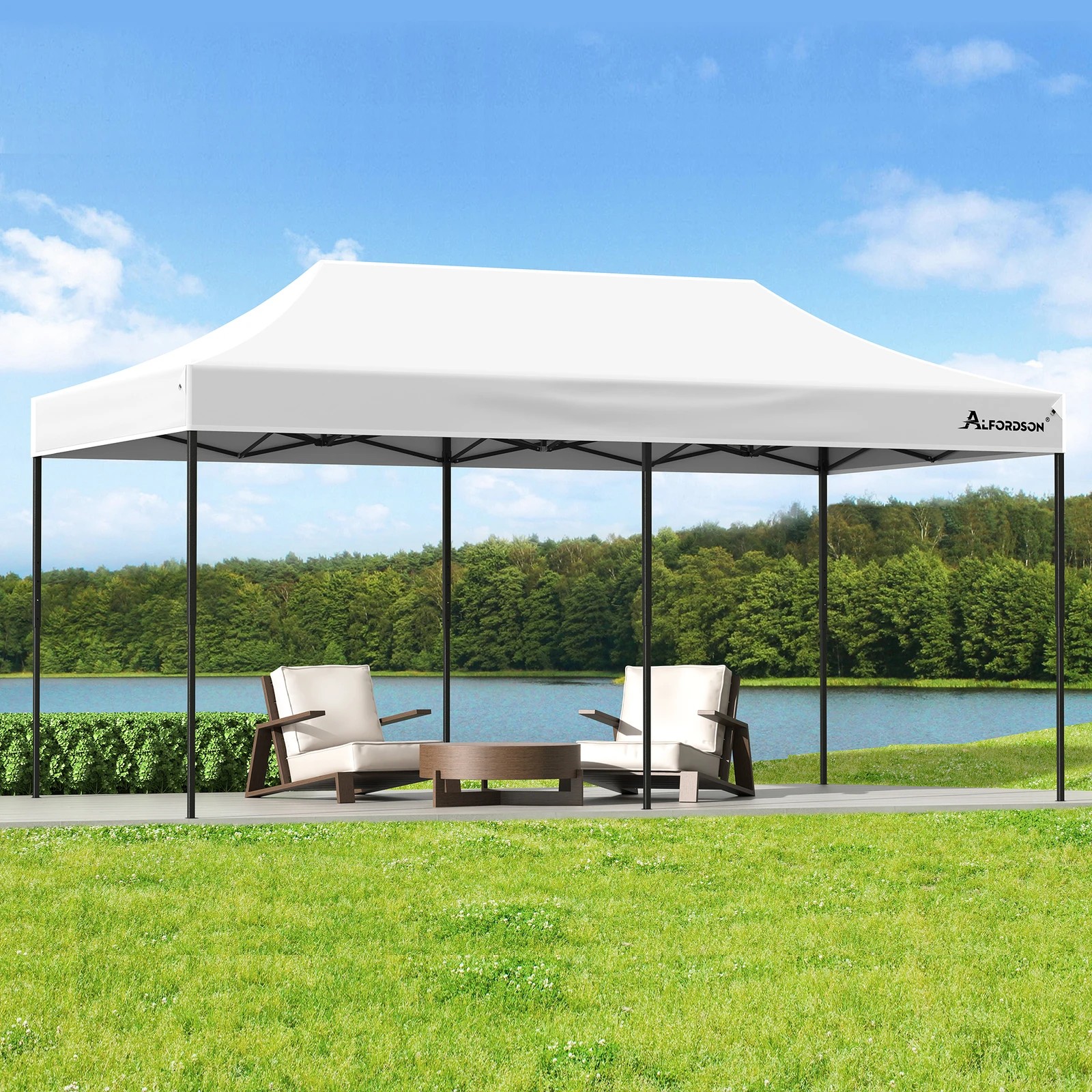 2 Alfordson Gazebo 6x3m Pop Up Marquee 600D Oxford Folding Outdoor Tent - White, 2 of 10