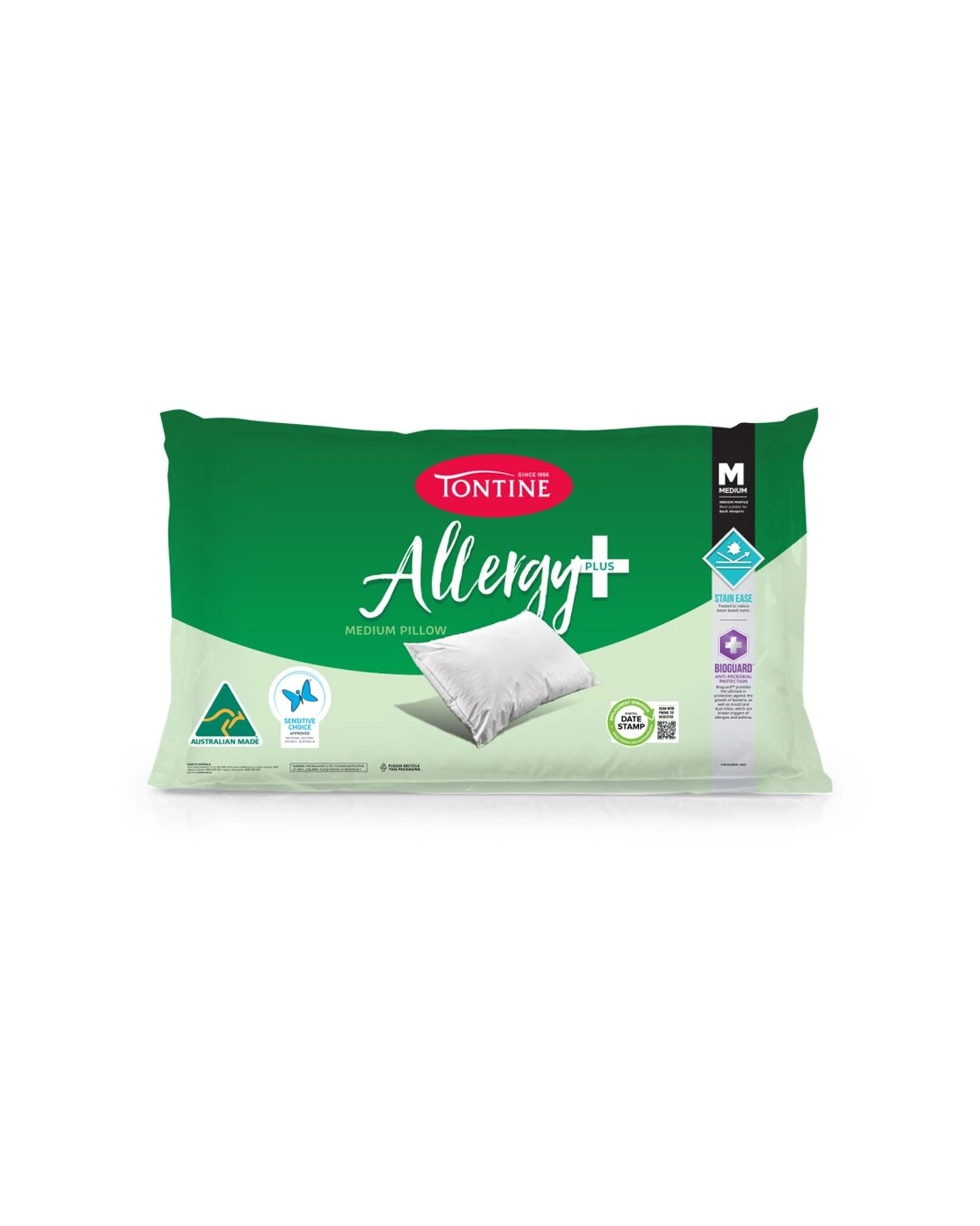 2 Tontine Allergy Plus Stain Ease Pillow Medium Firm Athsma Friendly Standard 4PK - White, 2 of 3