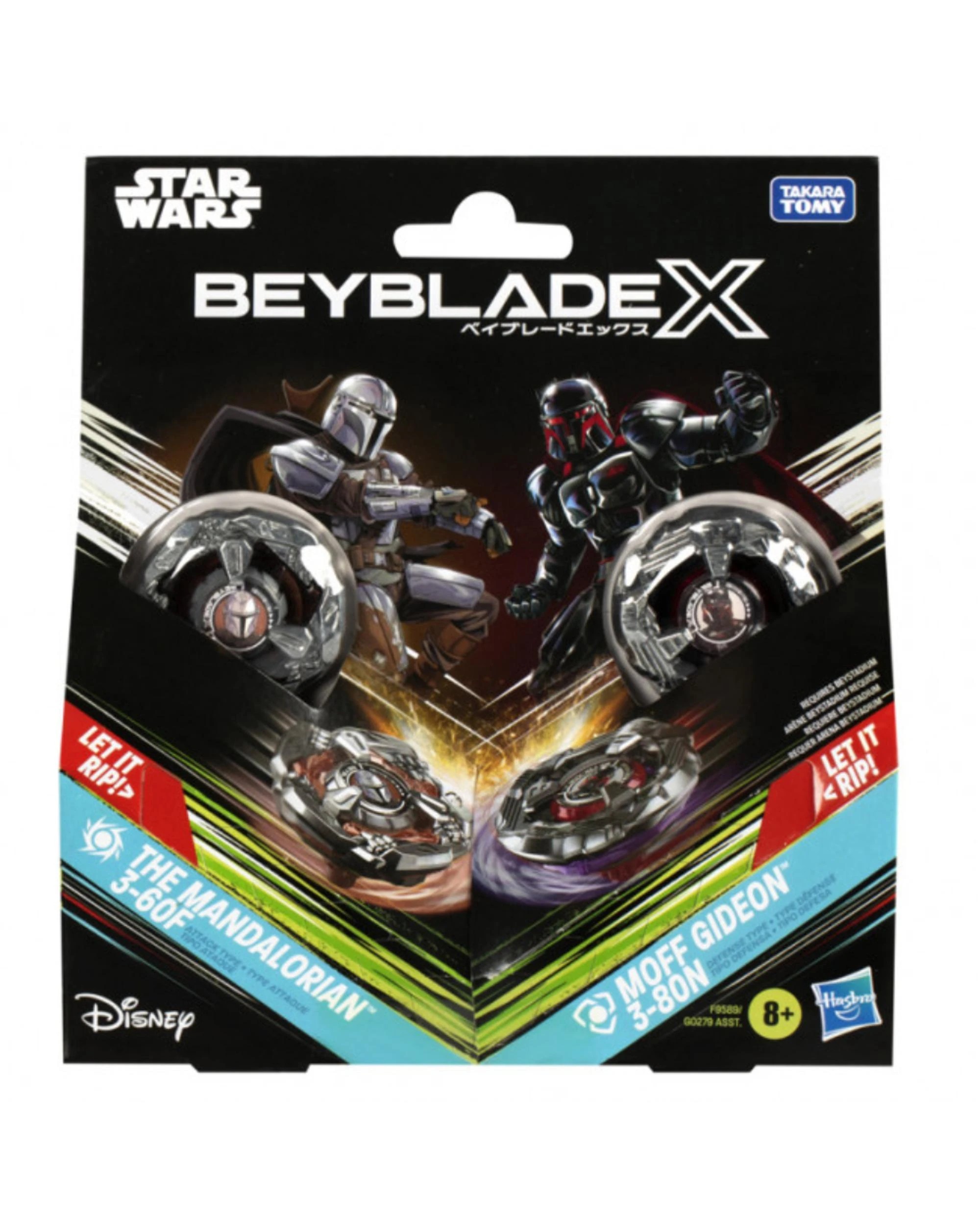 1 Beyblade X and Star Wars Collab: The Mandalorian 3-60F vs. Moff Gideon 3-80N Dual Pack, 1 of 2