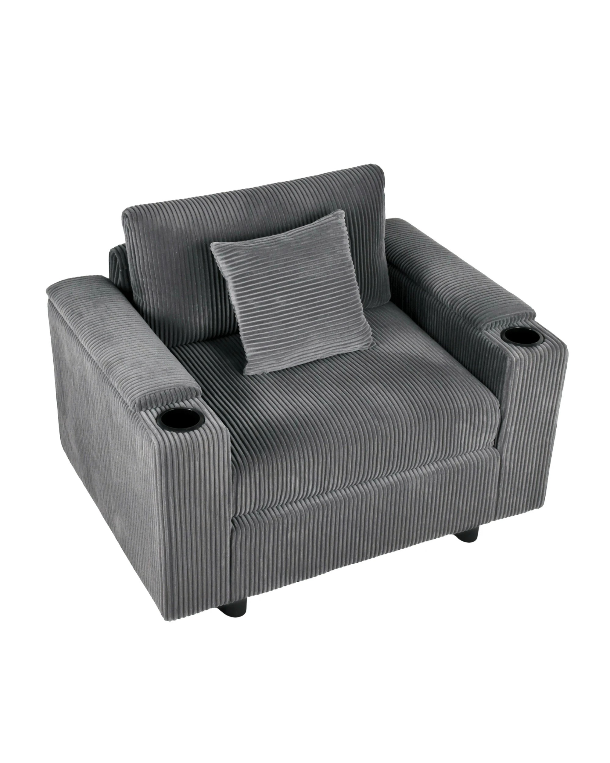 5 Advwin Single Sofa w/ Storage Armrests Corduroy Armchair w/ Cup Holder Modern Lounge Sofa Couch with Cushion, 5 of 9