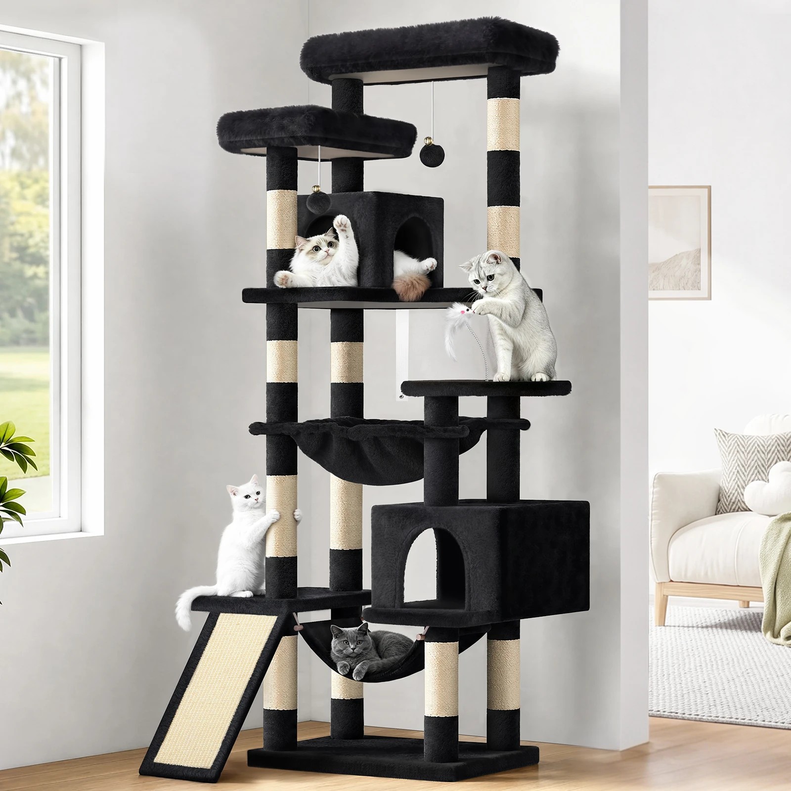1 Beastie Cat Tree Scratching Post Tower 180cm Scratcher Condo - Black, 1 of 4