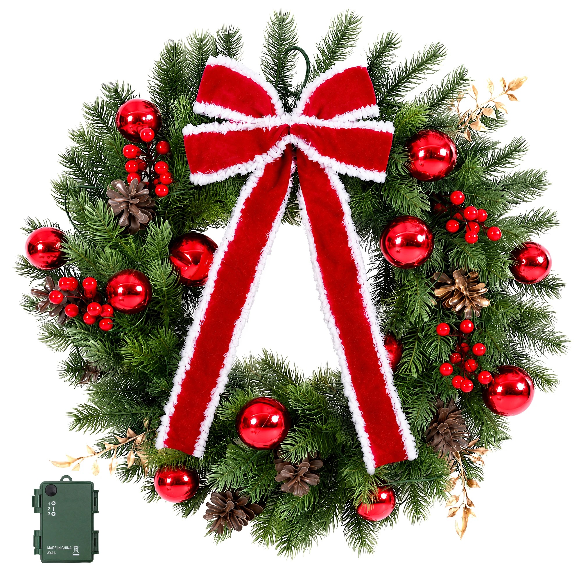3 Jingle Jollys 60cm Pre-lit Christmas Wreath Garlands LED Light Front Door Decor Bow - Green, 3 of 7
