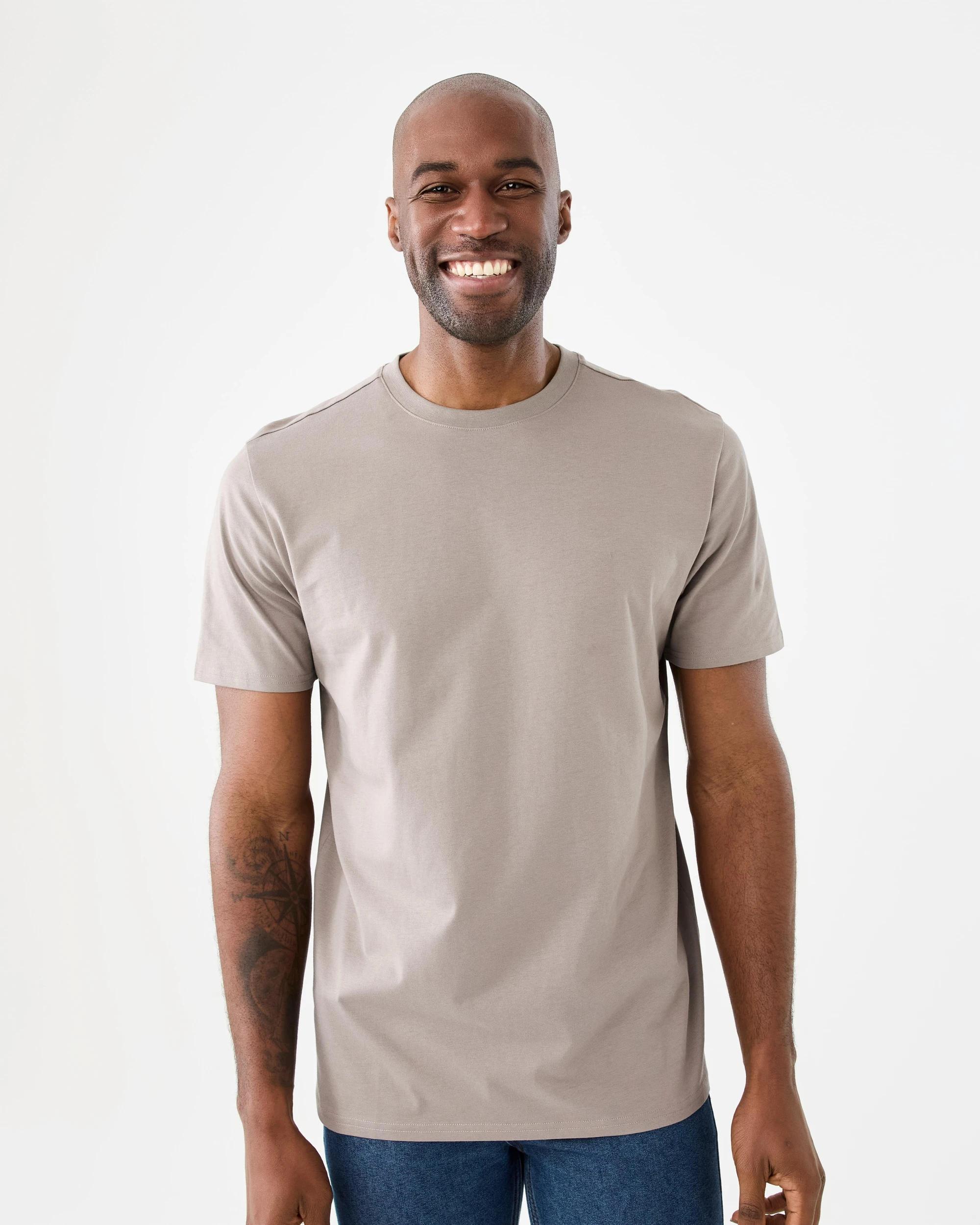 1 Cotton Crew Neck T-shirt Drift Brown, 1 of 5