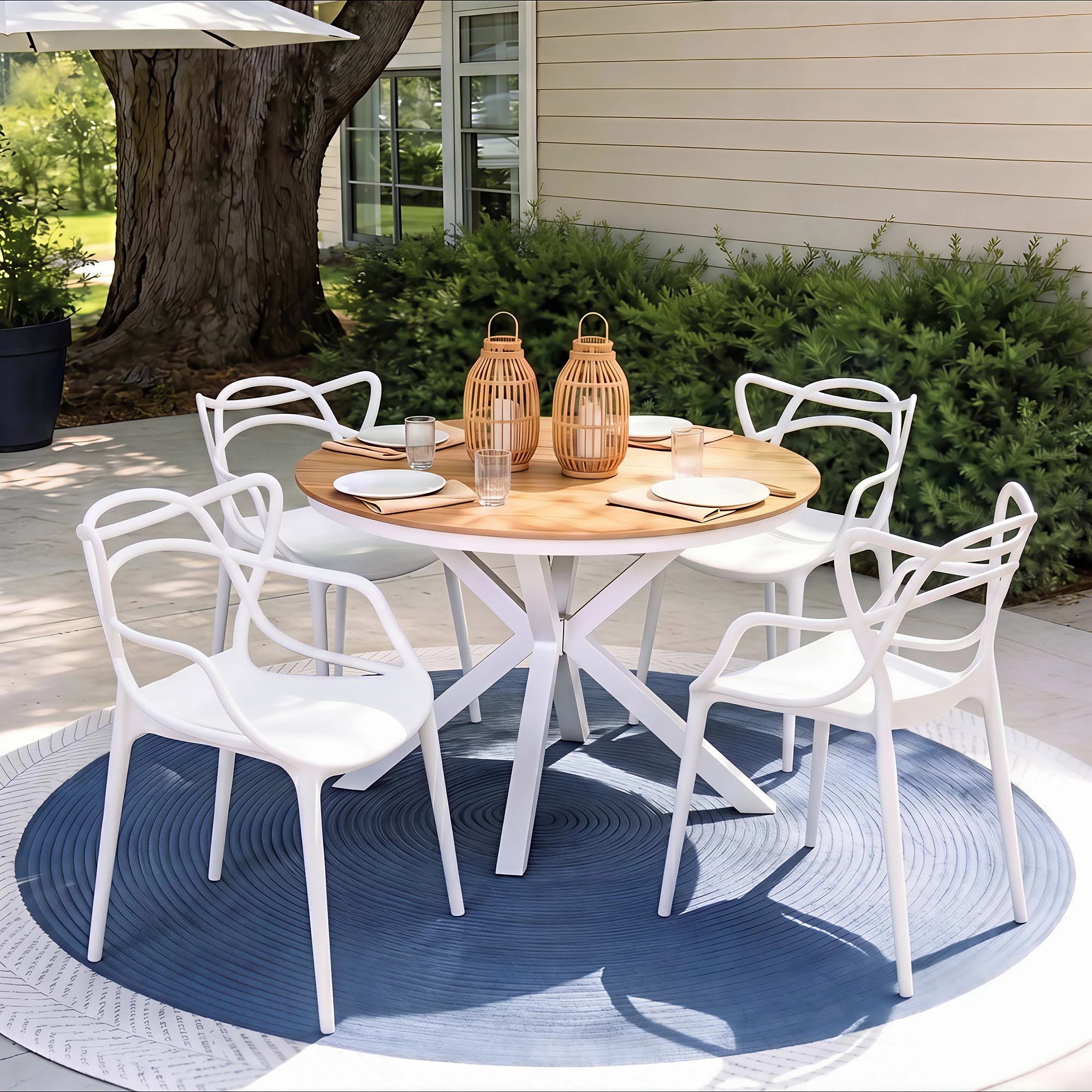 4 Gardeon 5PCS Outdoor Dining Set Table and Chairs Patio Garden Furniture Entwine - White, 4 of 8