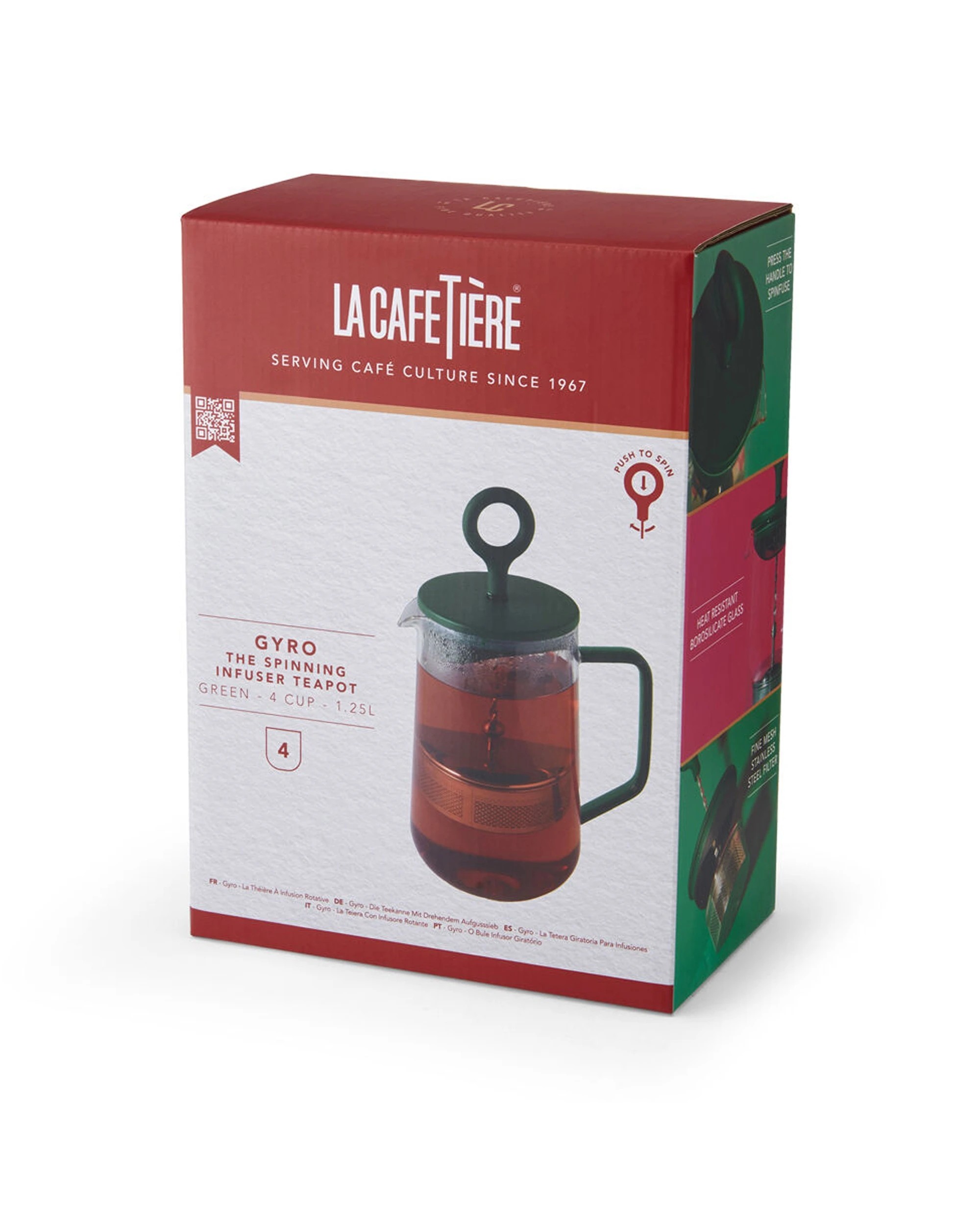 5 La Cafetiere Gyro Glass Spinning Infuser 1.25L Teapot - Green, 5 of 6