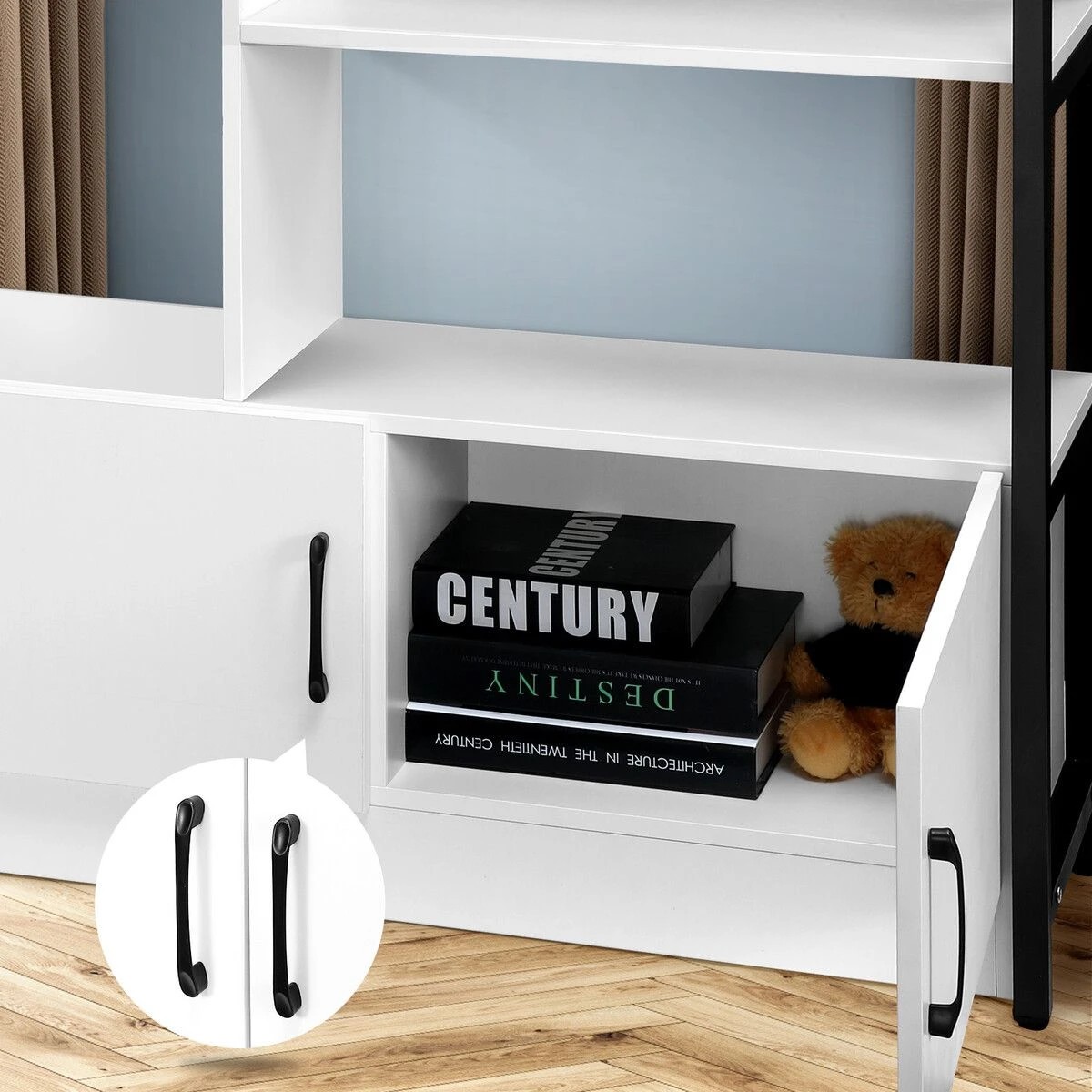7 LUXSUITE 5 Tier Display Shelf Bookshelf Storage Cabinet Rack with 2 Lockable Doors, 7 of 9