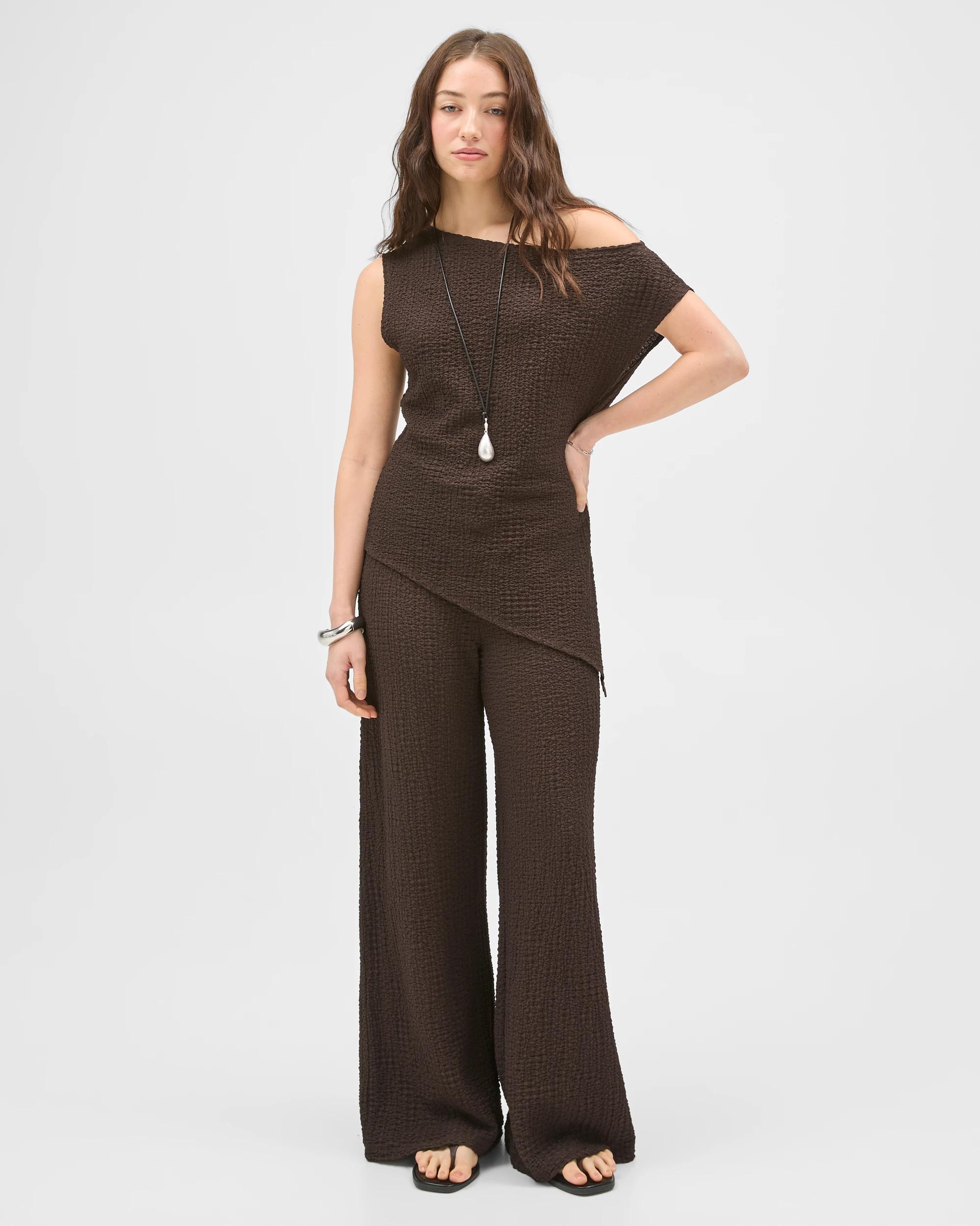 1 Lily Loves Textured Off Shoulder Top TRUFFLE, 1 of 7