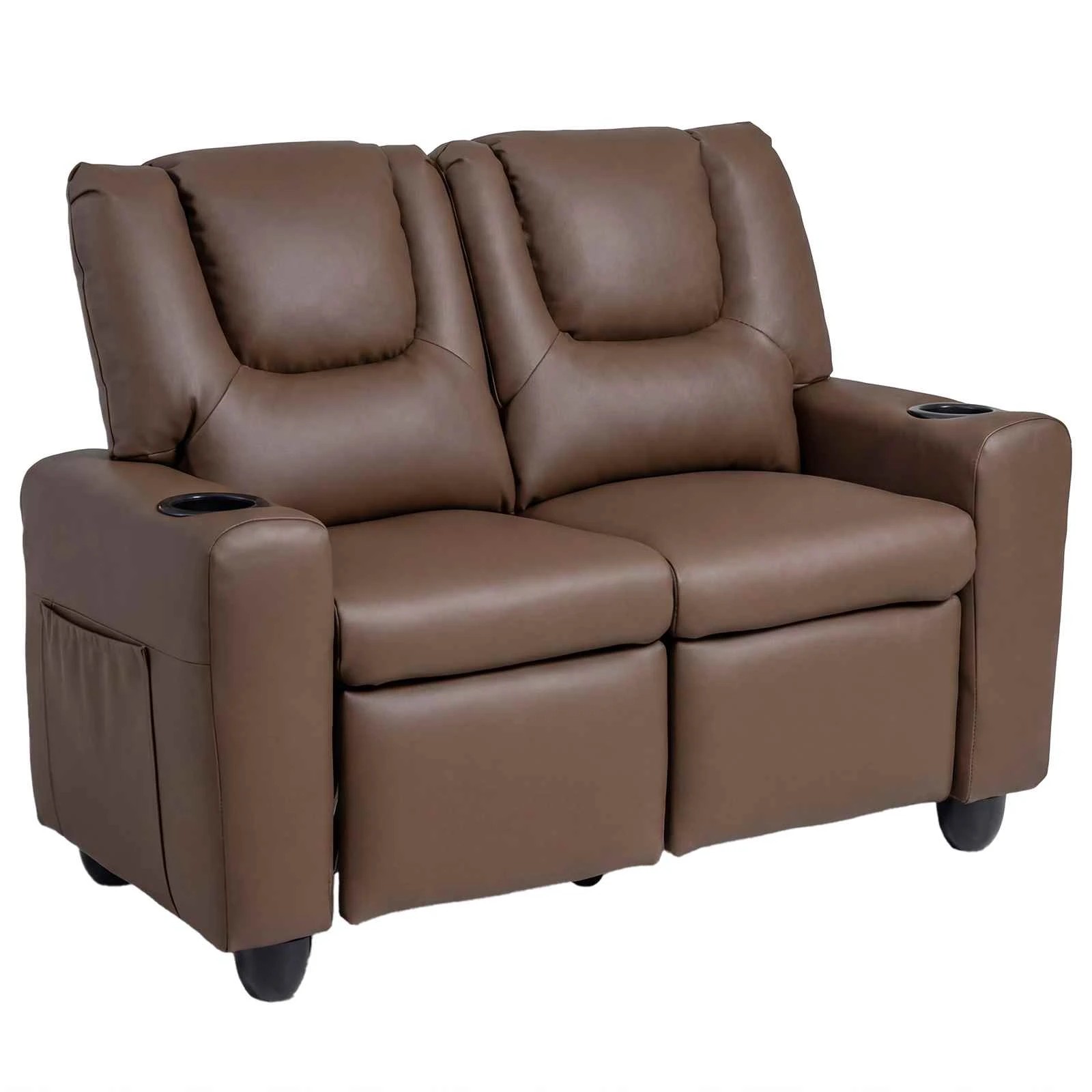 1 Costway 2-Seater Recliner Chair Double Sofa Adjustable Couch PU Leather - Brown, 1 of 3