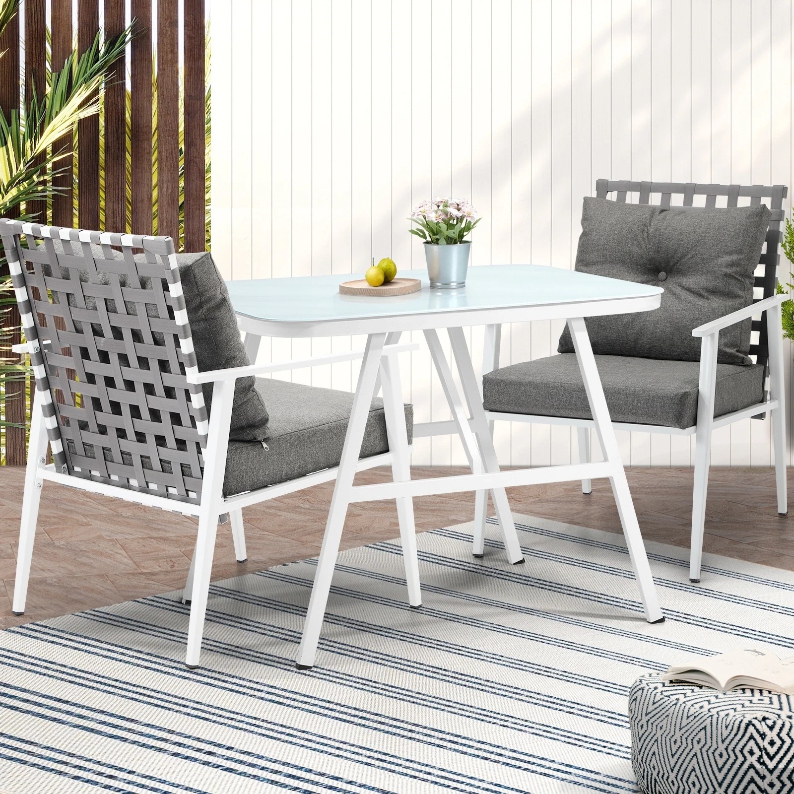 3 Livsip Outdoor Dining Set Rattan Chair Marble-style Table Garden Patio Furniture - Multi, 3 of 9