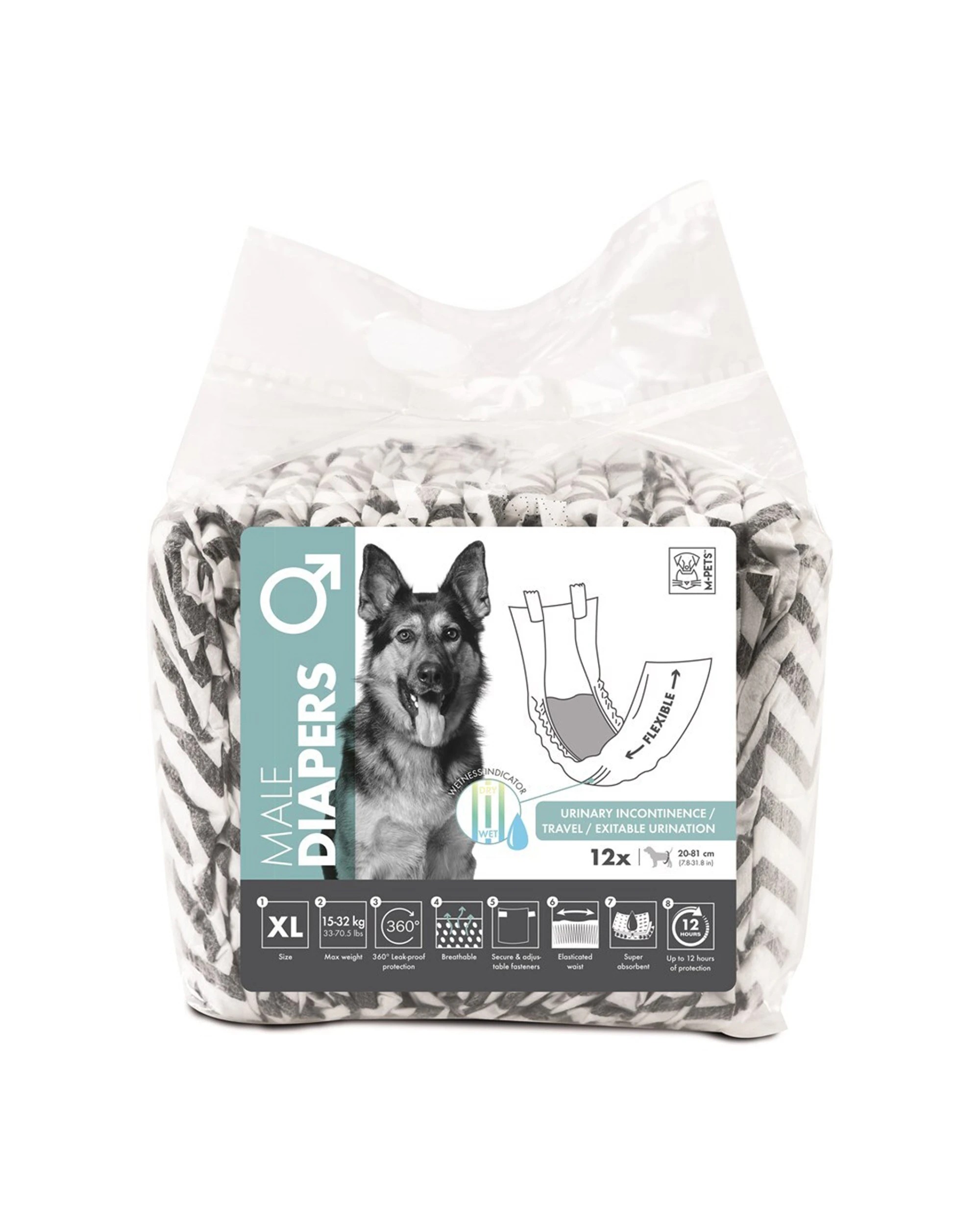 2 M-pets 12pc Male Dog Diapers Breathable Secure Adjustable Xl With Indicator. - White, 2 of 2