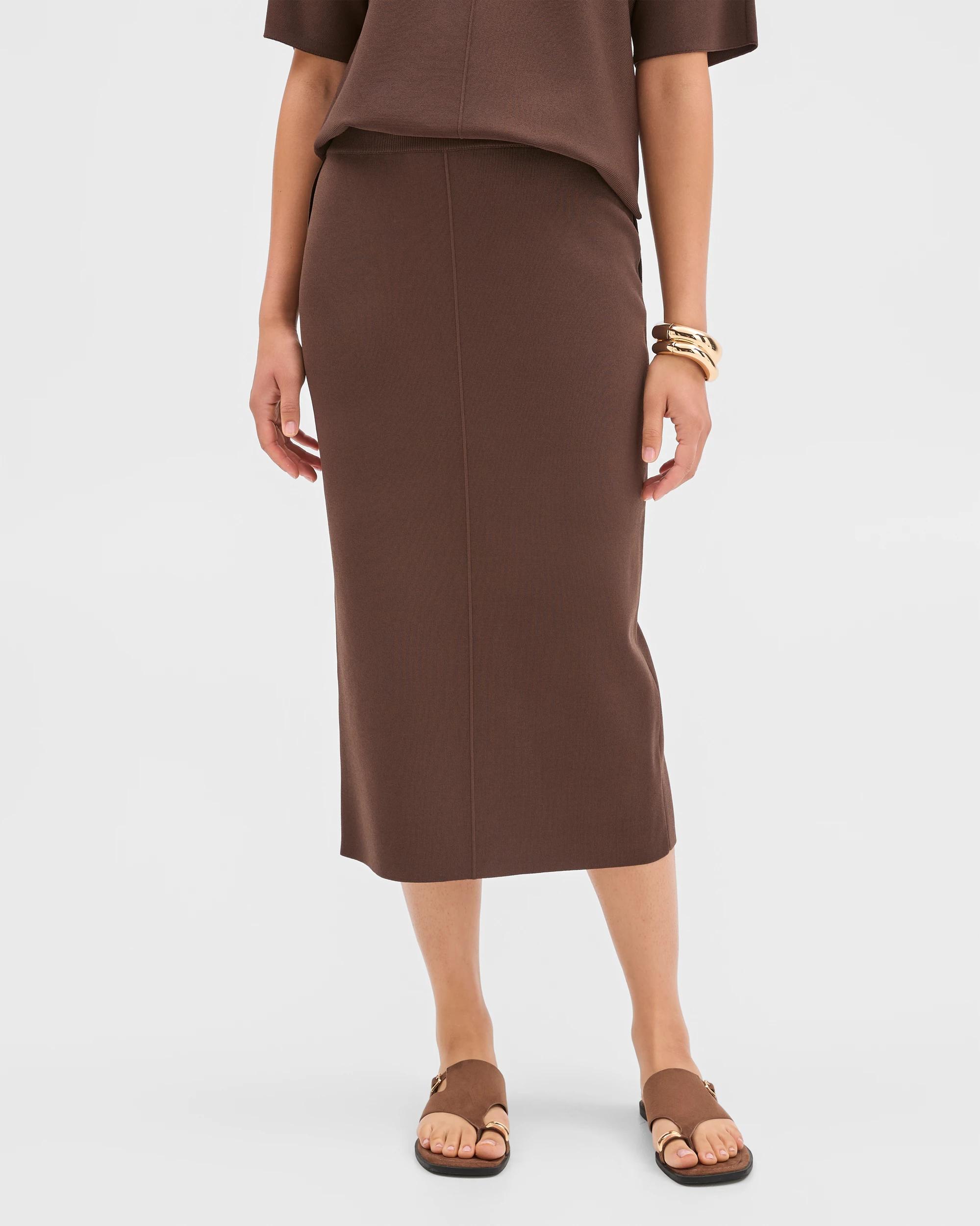 2 Preview Crepe Knit Pencil Skirt RUM RAISIN, 2 of 6