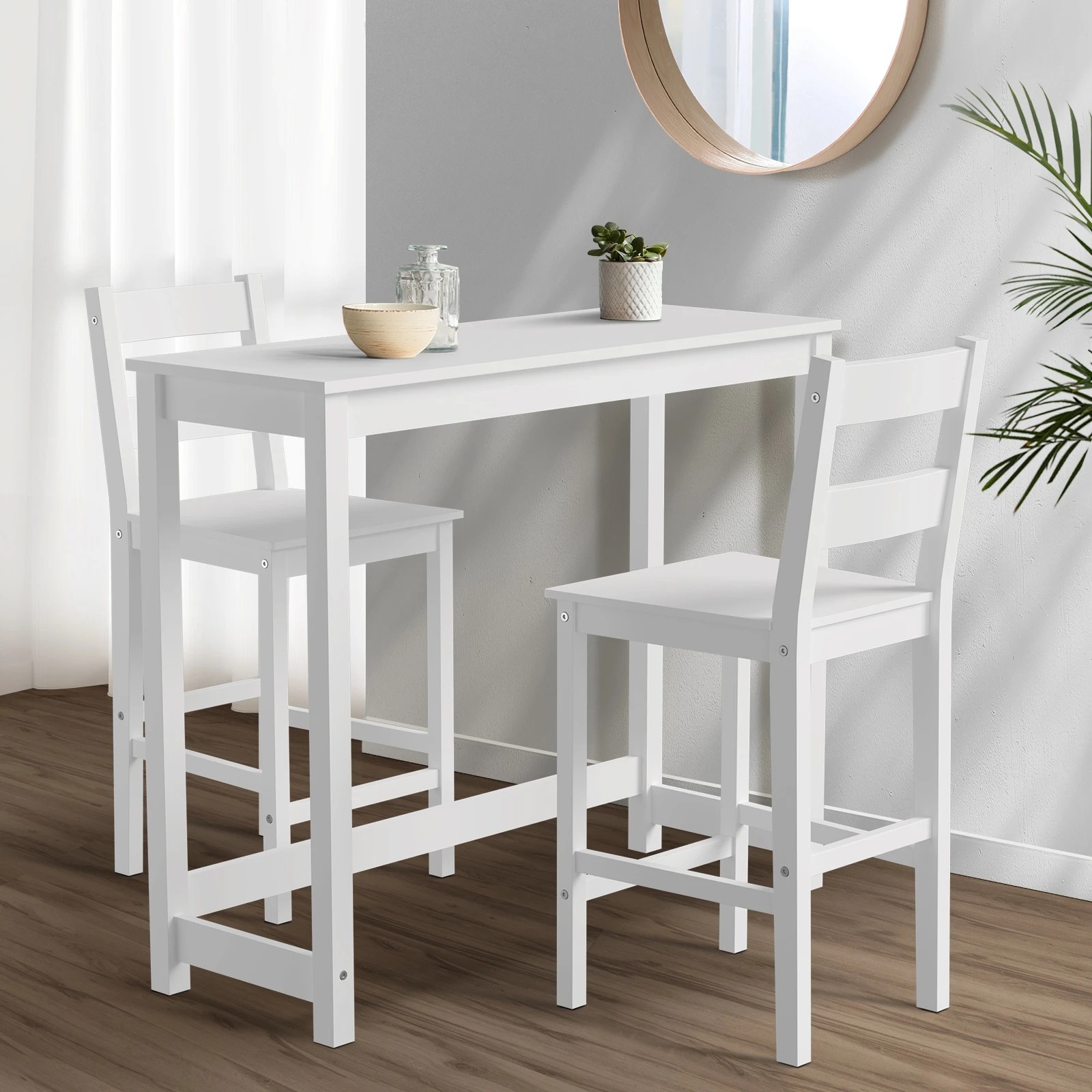 2 Oikiture 3pcs Bar Table Set 2 Stools Chairs Kitchen Dining Cafe Tables
 - White, 2 of 10