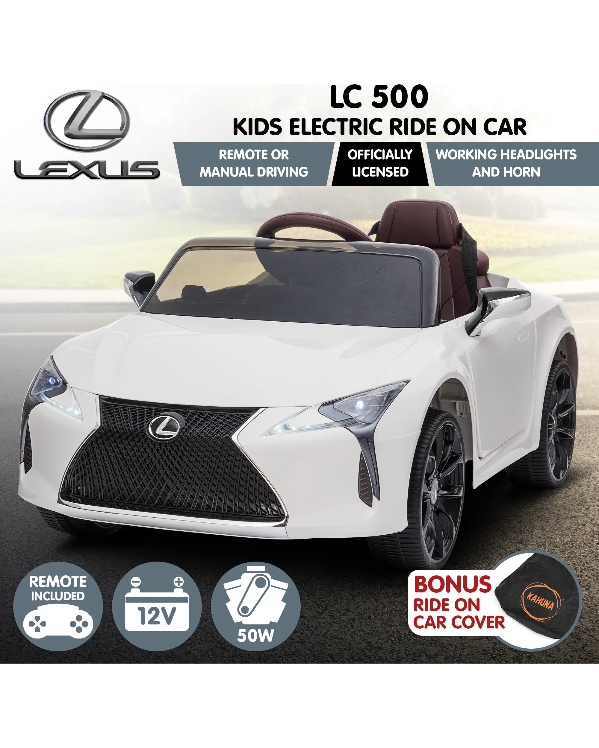 9 Kahuna Licensed Lexus LC 500 Kids Electric Ride On Car - White, 9 of 10