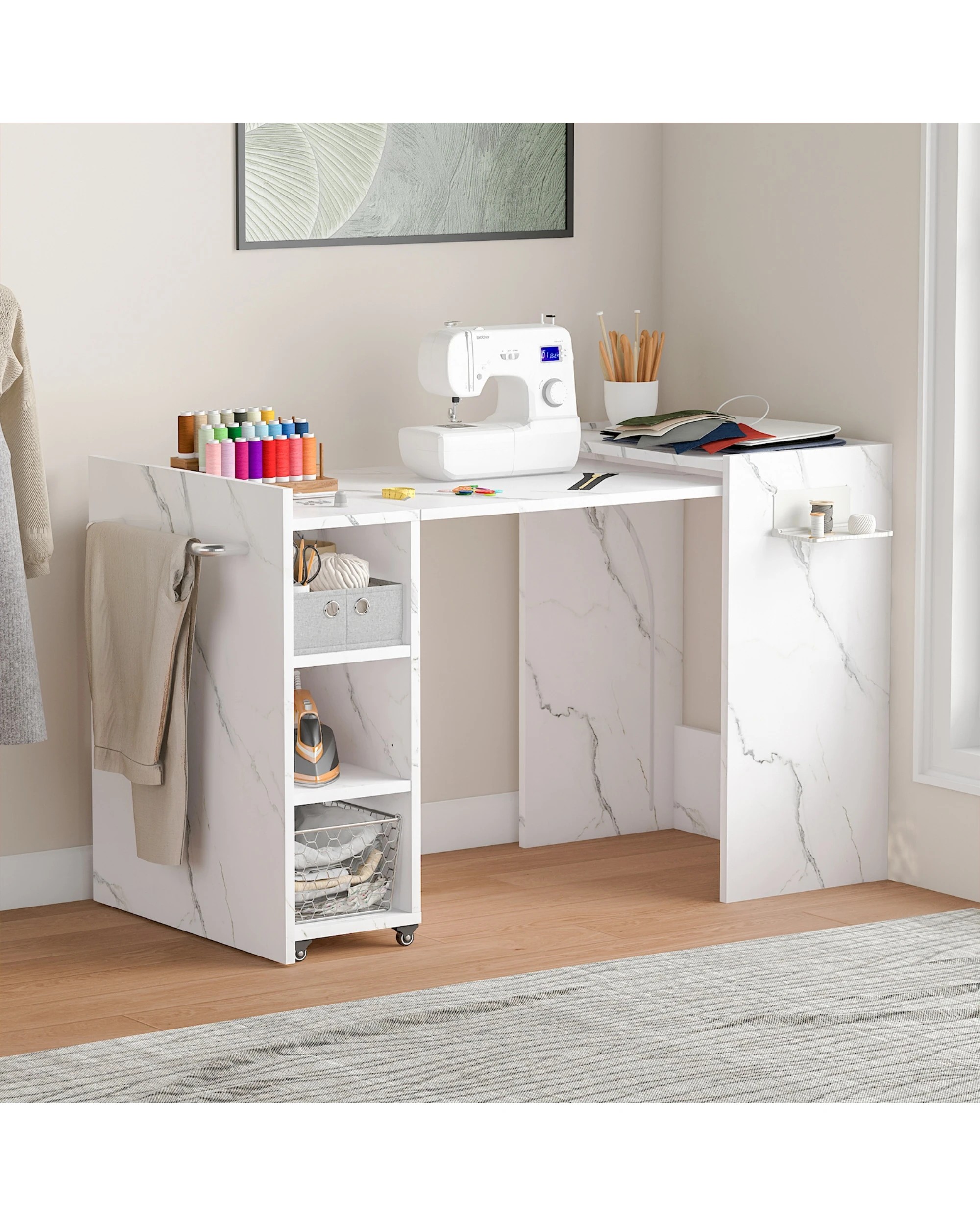 4 Advwin Computer Desk Folding Sewing Table - White, 4 of 7