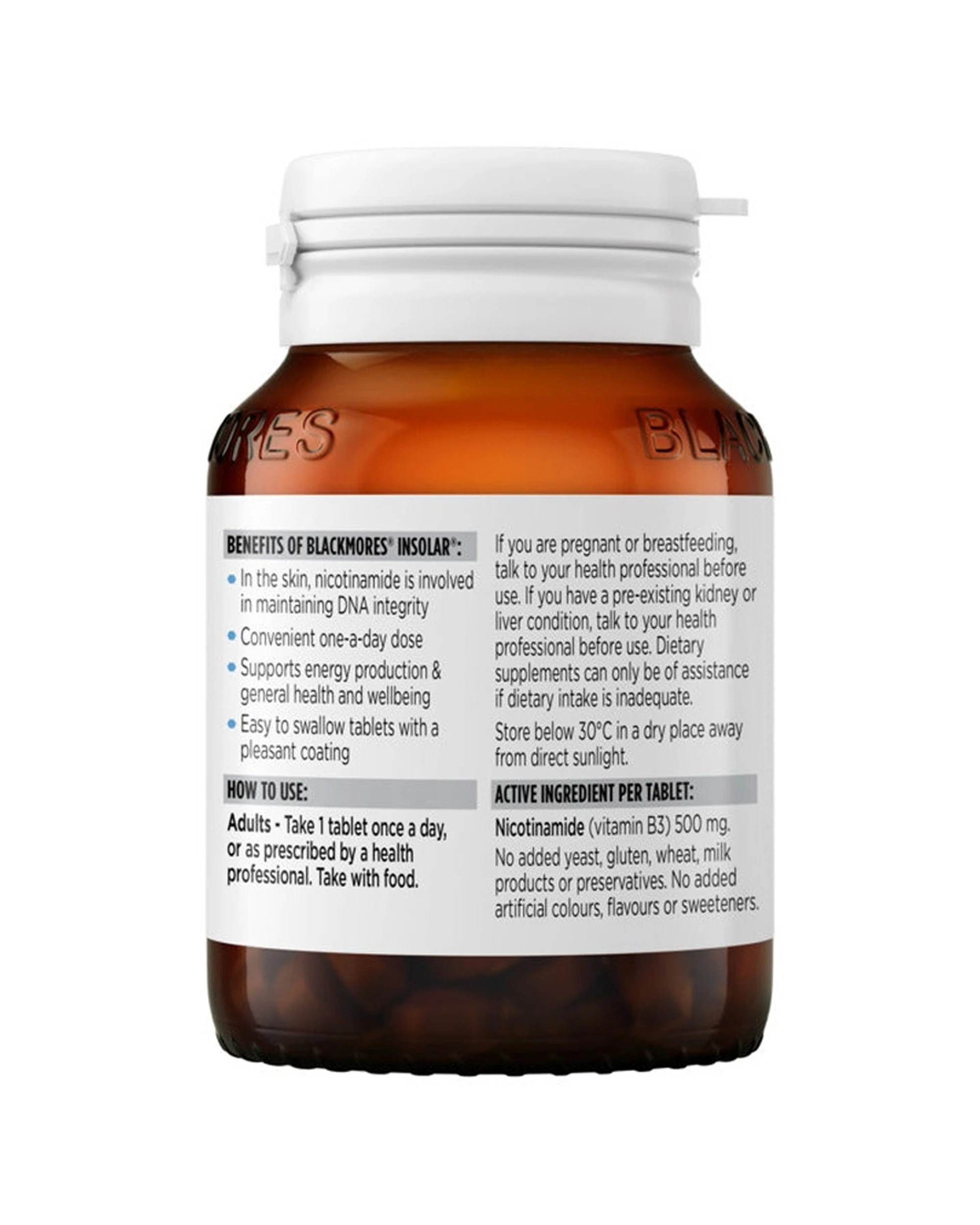 3 Blackmores 60pc Insolar Nicotinamide 500mg Vitamin B3 Skin Health Tablets, 3 of 7