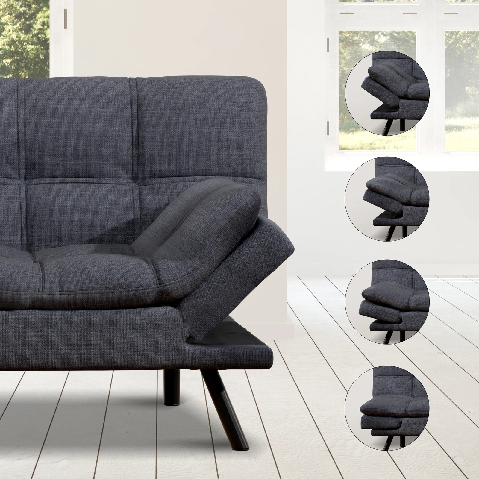 6 Alfordson Sofa Bed Couch 3 Seater Lounge Recliner Fabric - Grey, 6 of 9