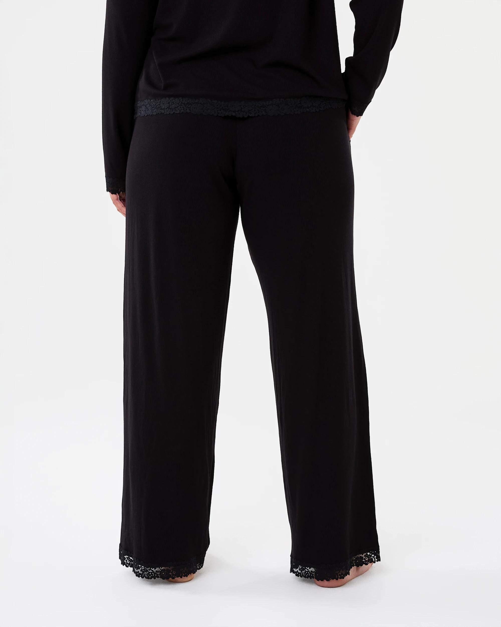 3 Viscose Rib Lace Trim Pants Black, 3 of 7